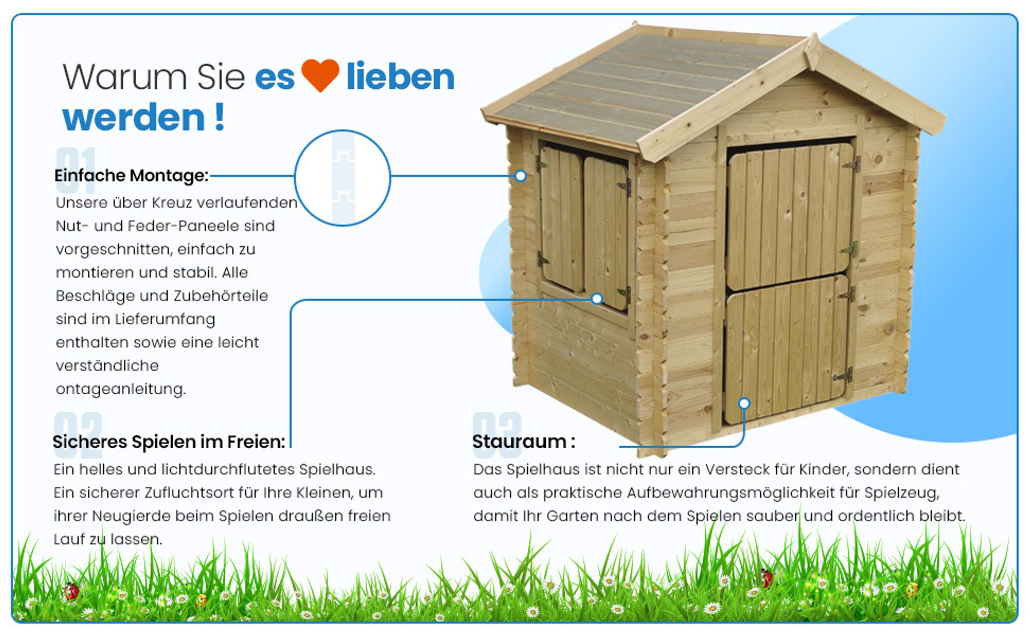 Timbela Kinderspielhaus aus Holz - Spielhaus im Freien für Kinder - B112xL146xH143 cm/1.1m2 Gartenspielhaus - Garten-Sommerhaus für Kinder M516-1