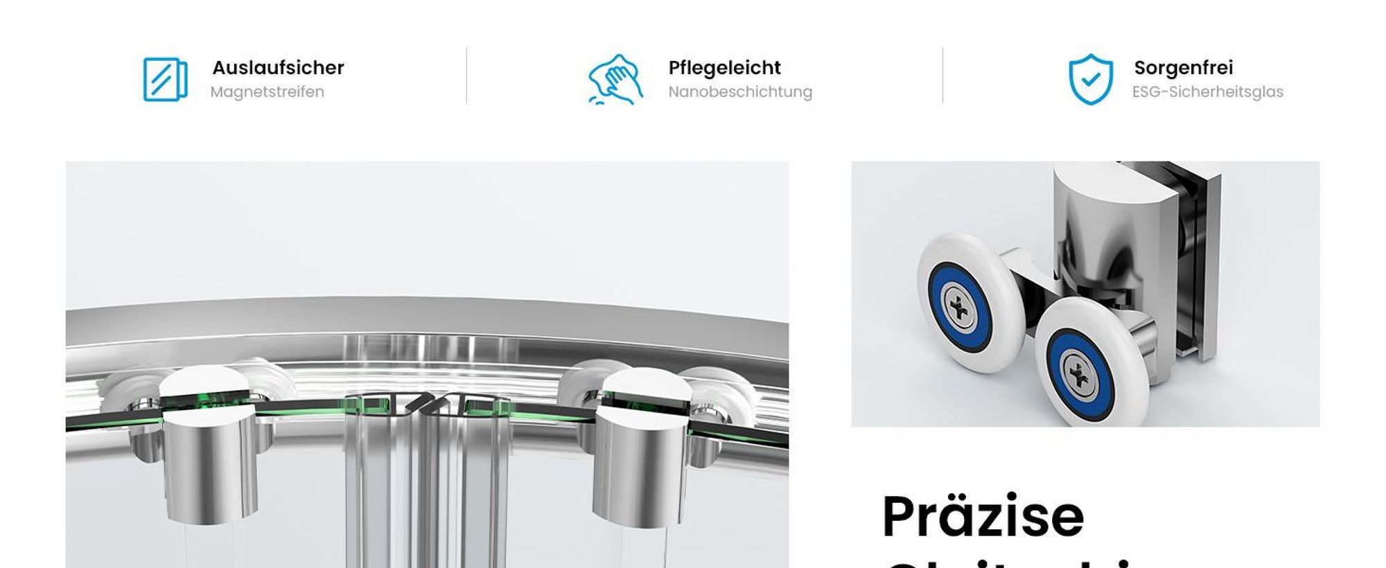 Heilmetz Duschkabine 90x90x195 cm Viertelkreis Runddusche Schiebetür, 5mm ESG Sicherheitsglas mit NANO-Beschichtung (Verstellbar)
