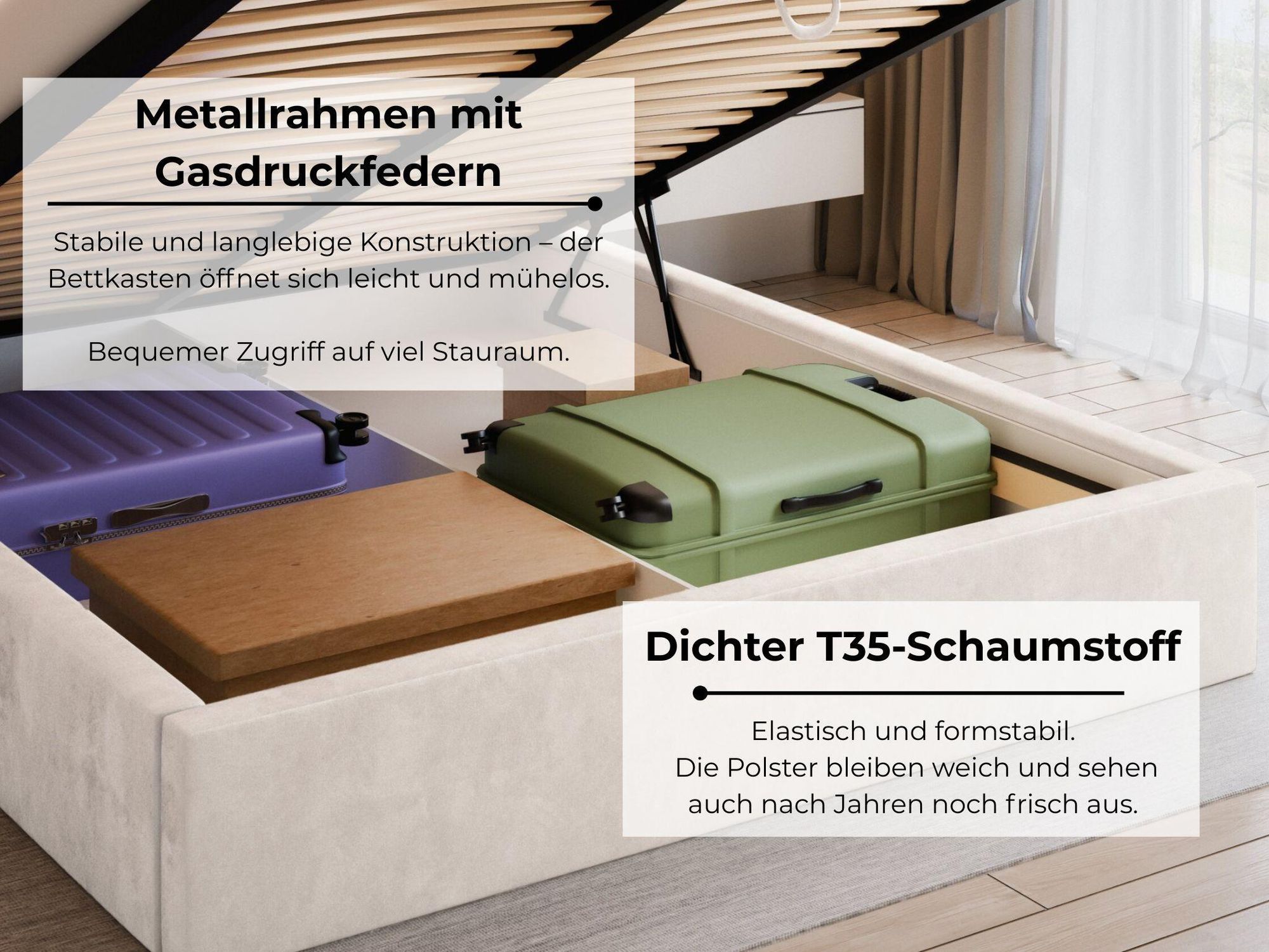 VALLH Polsterbett Bett 180x220 mit Matratze Beige Samt - Kissenkopfteil mit lattenrost (Sofia Piano 01 + Matratze)