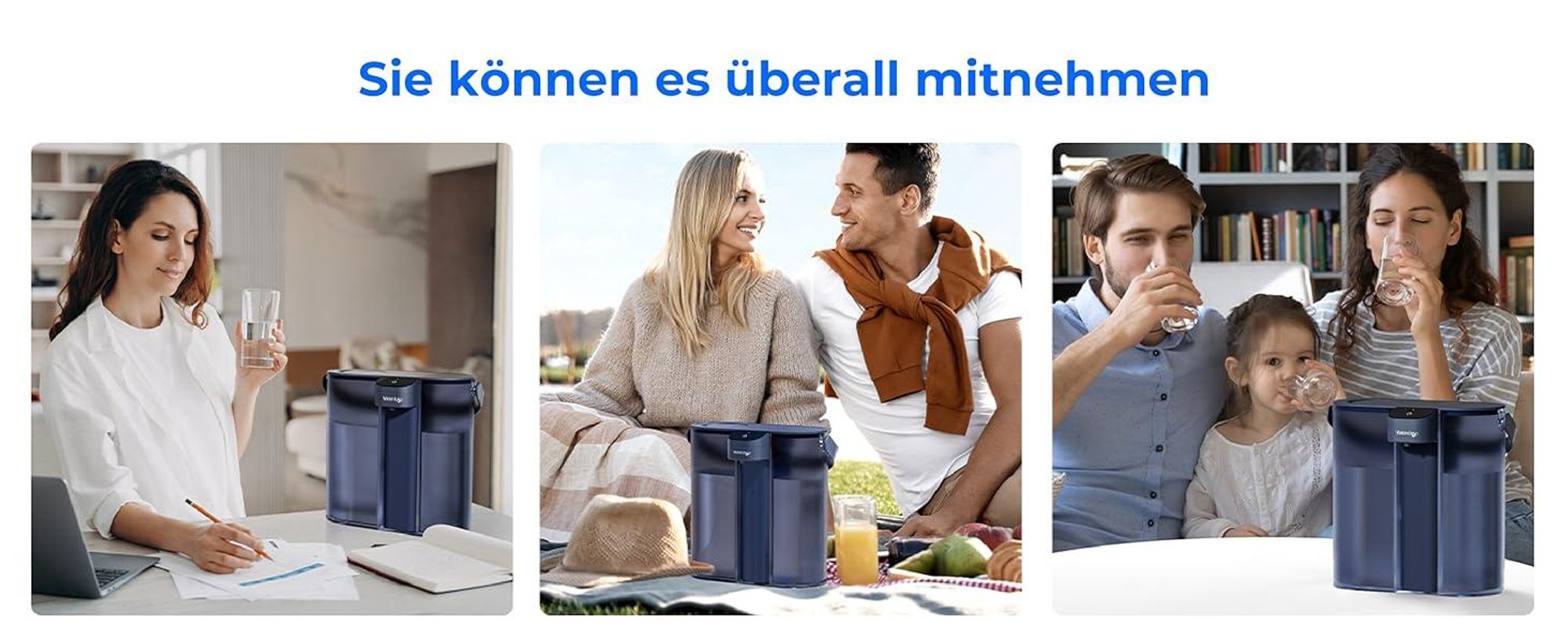Waterdrop Eletric Wasserfilter Krug für Kühlschrank mit 3 Filter, Countertop Wasserfilter System, 757 Liter, Blau, WD-ED02B