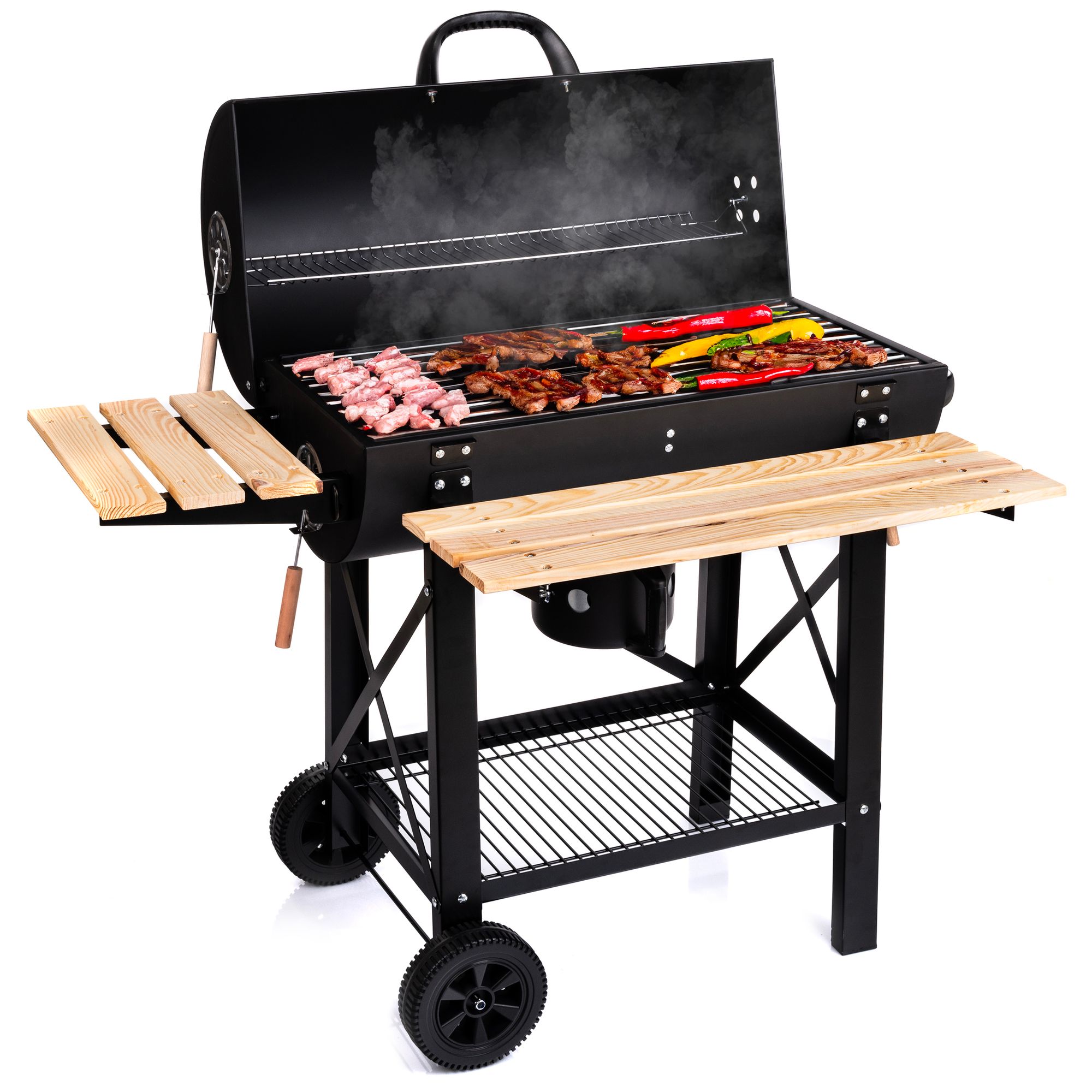 Grill węglowy ogrodowy LEHMANN NEVADA z pokrywą zamykany stołowy przenośny beczka BBQ