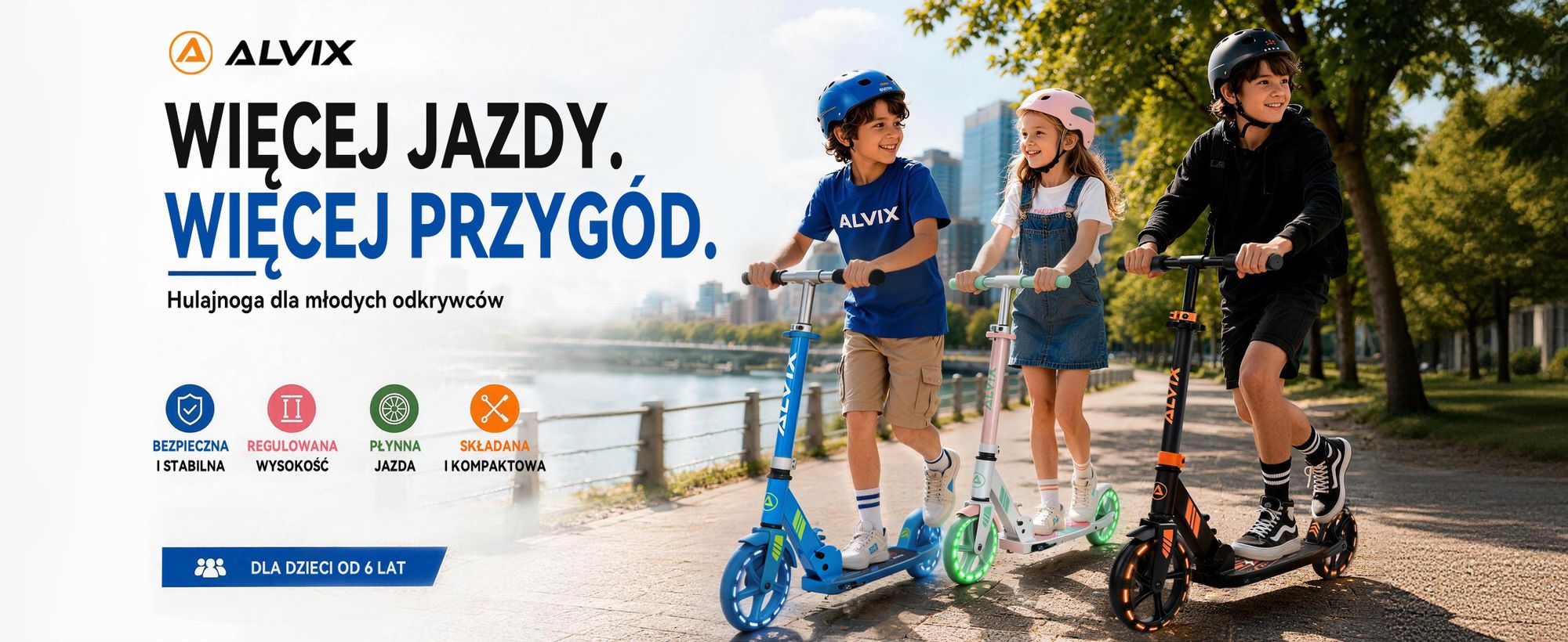 Hulajnoga dla dzieci od 6 lat, stabilna, składana i regulowana, z kołami LED 200 mm.