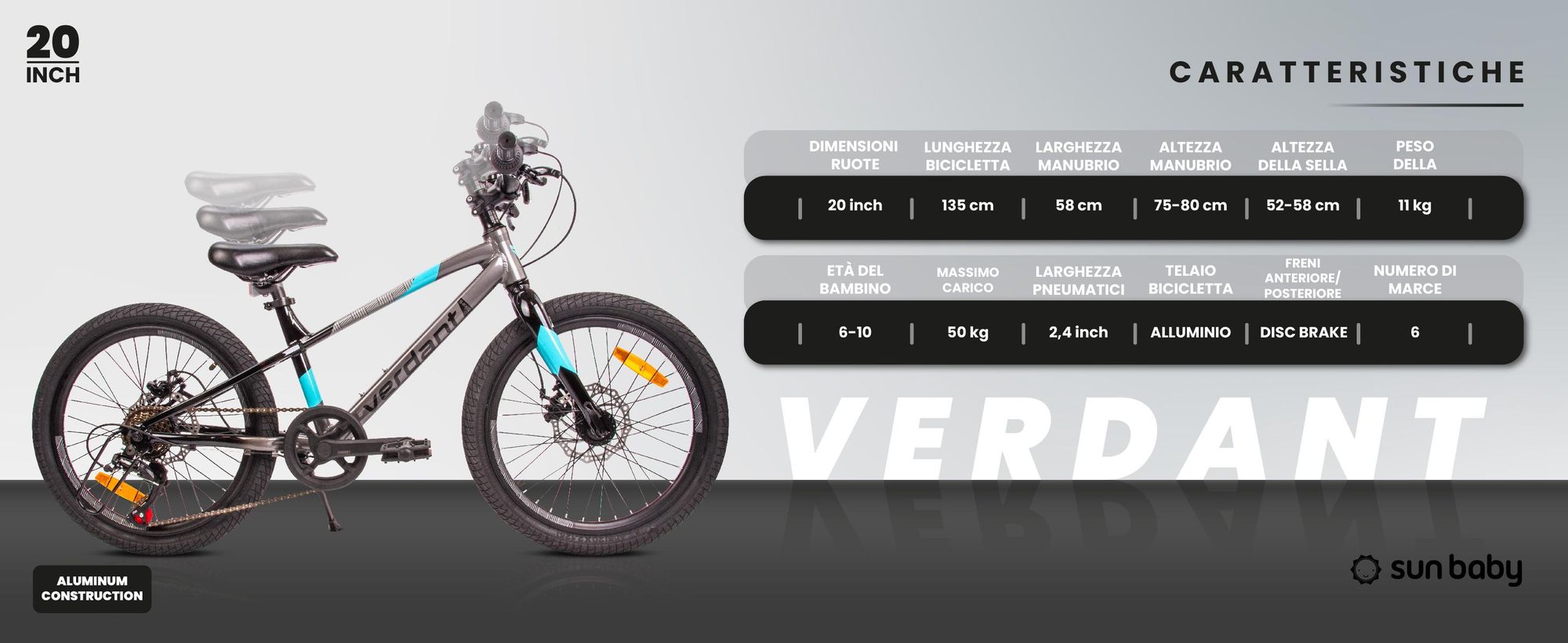 Bicicletta da bambino per ragazzi 20 pollici con cambio a 6 velocità Shimano RevoShift Verdant Alder
