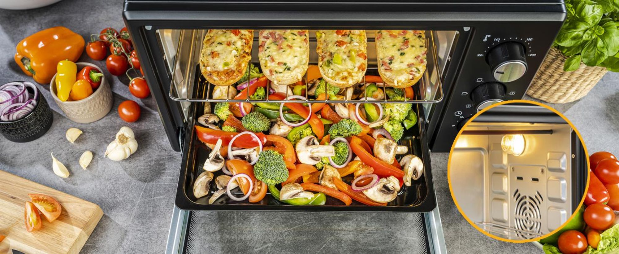 TZS First Austria - Minibackofen 30L 1600W - Mini Backofen stufenlose Temperaturregelung bis 230°C - Miniofen 60 Min. Timer, 3 Einschubhöhen, Backblech & Grillrost - Für kleine Küchen & Camping
