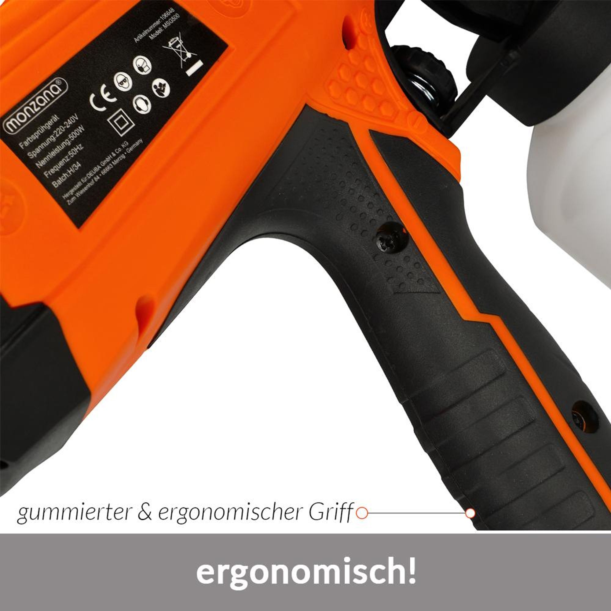 MONZANA® elektrisches Farbsprühsystem 800ml/min Behälter 500 W 3 Sprühmuster Farbsprühpistole Spritzpistole Lackierpistole Farbsprühgerät Einfülltrichter