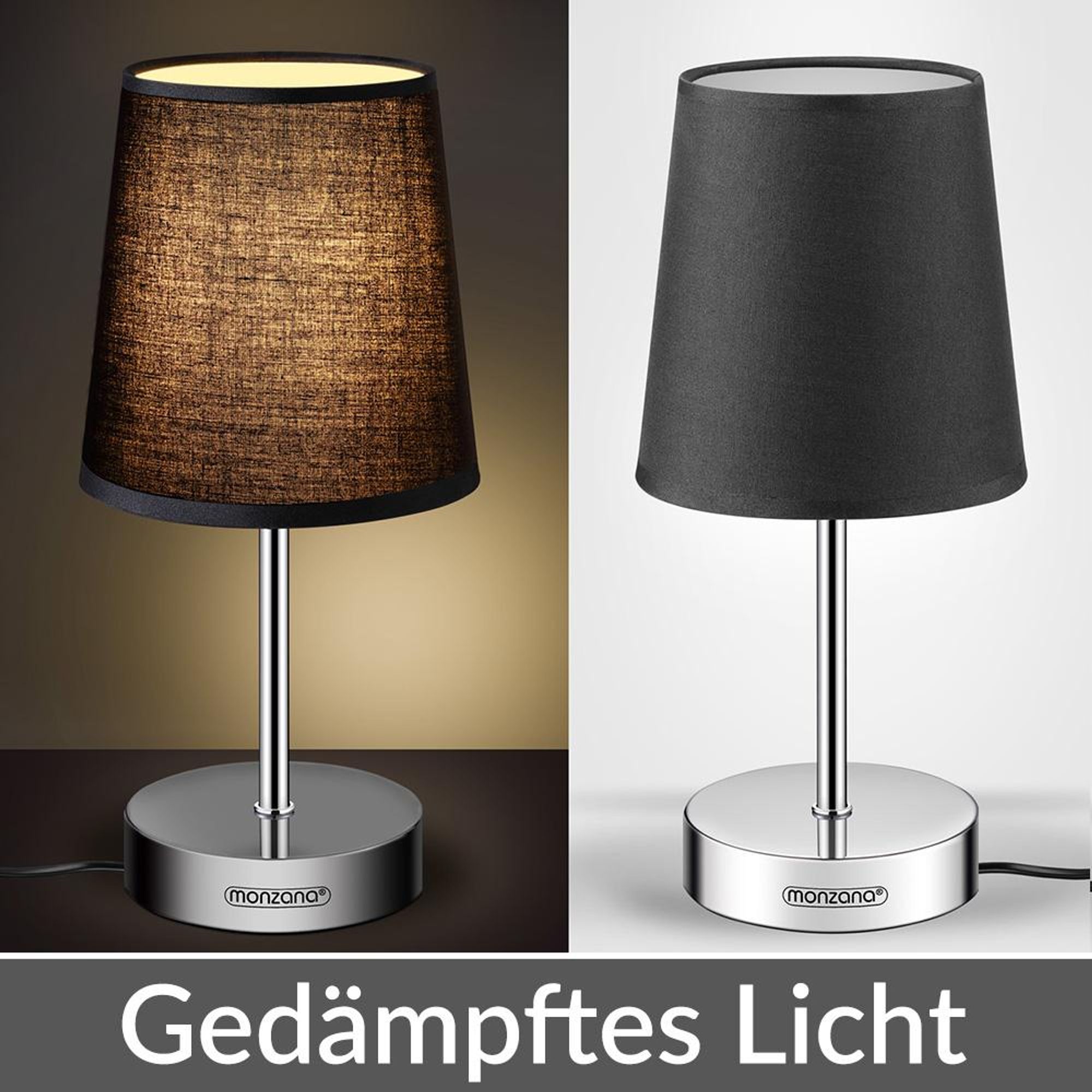 MONZANA Nachttischlampe 2er Set, Tischlampe mit Kabel, 32 cm, Anthrazit