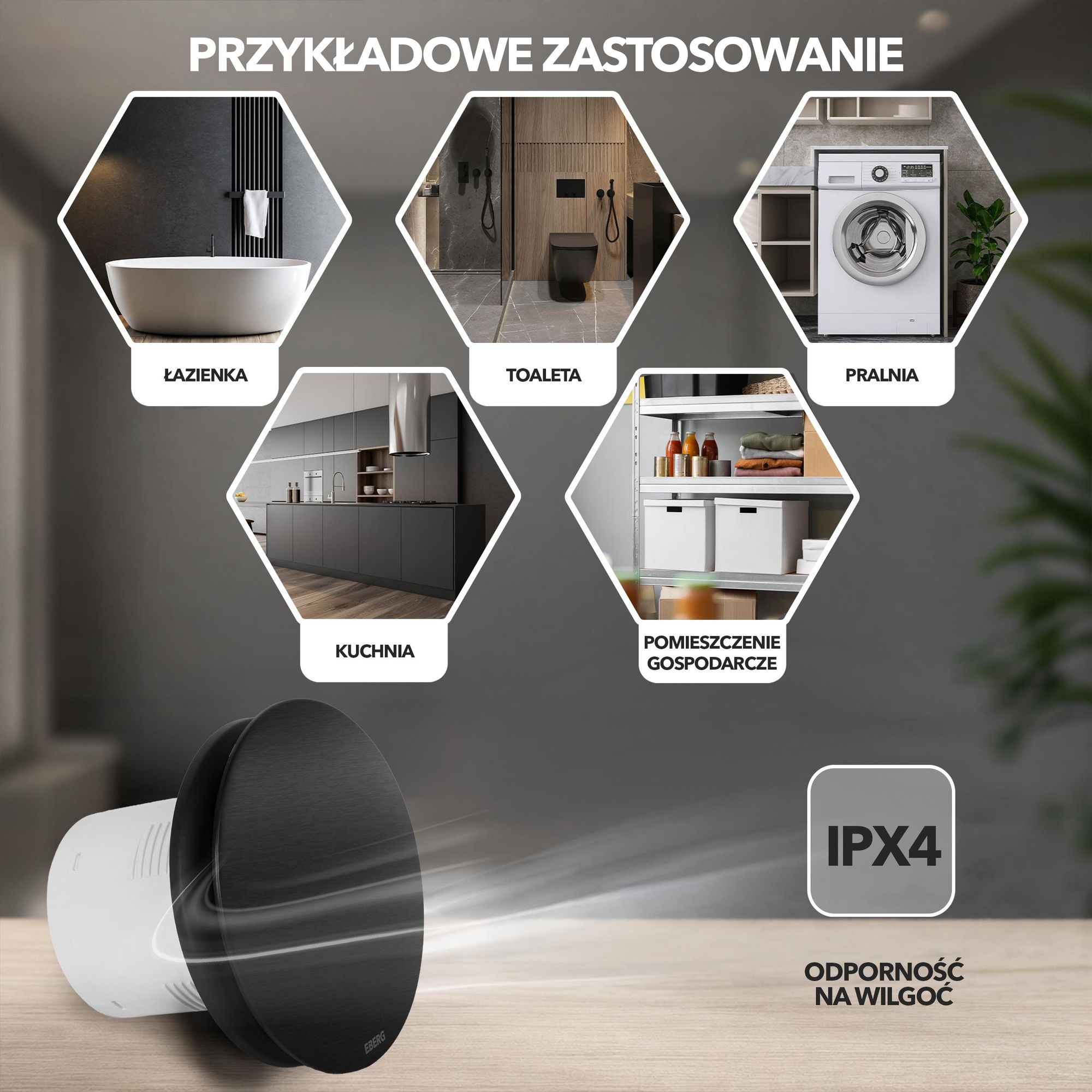 EBERG AXO 100 B Wentylator Łazienkowy 100 mm Klapa Zwrotna Czarny
