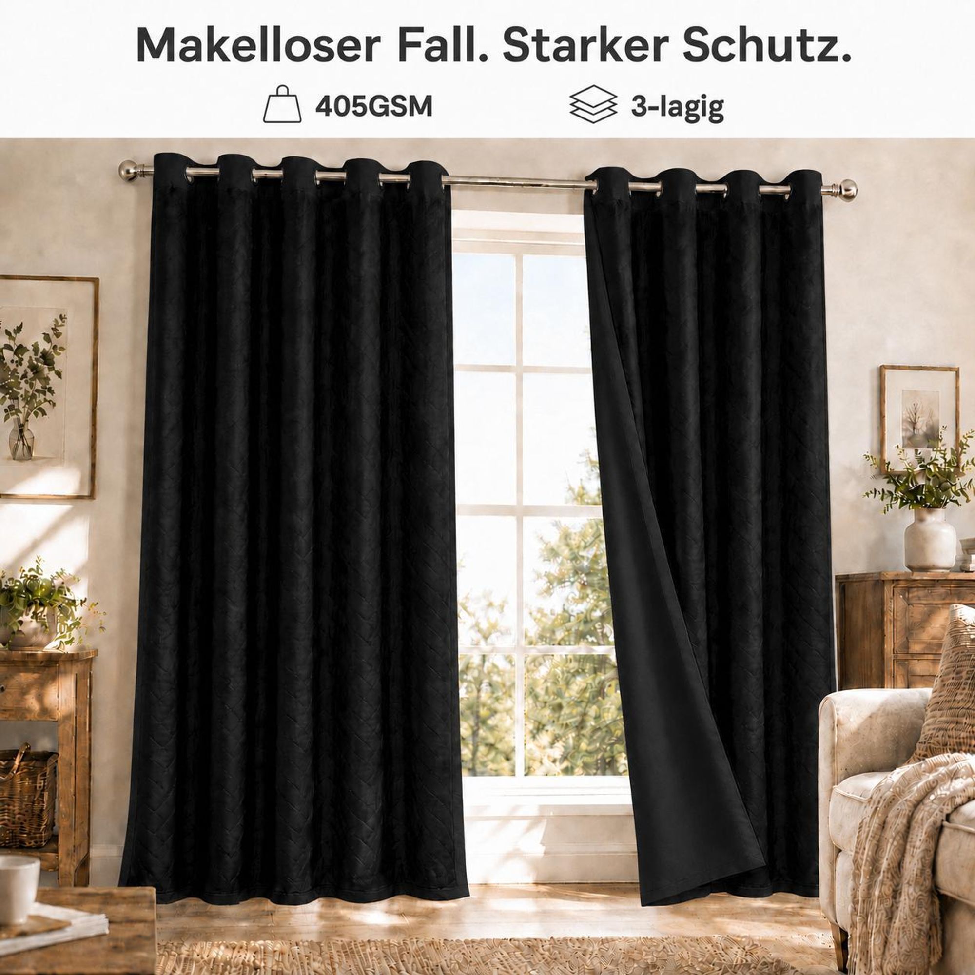 1x Outdoor Thermovorhang gegen Kälte und Hitze – Türvorhang, wasserdicht, Verdunkelungsvorhang mit Ösen für Garten Terrasse, Fenstervorhang, 132x274cm