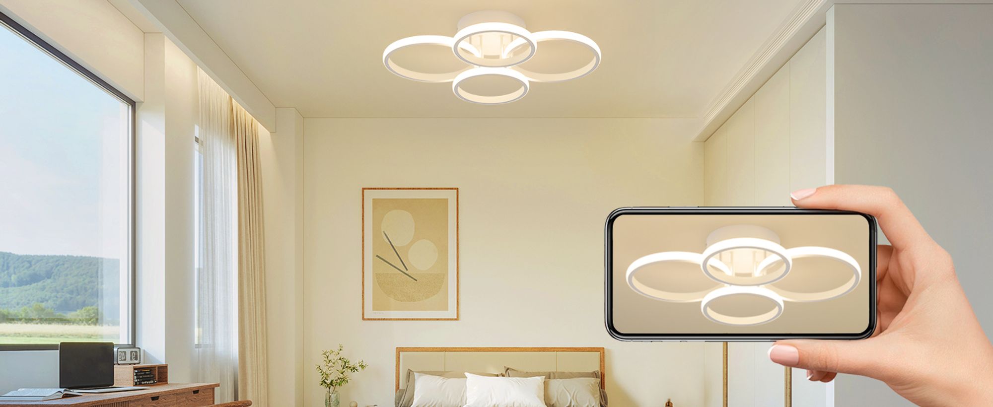 ZMH Deckenlampe LED Deckenleuchte Wohnzimmer Dimmbar Wohnzimmerlampe Modern Weiß 48W Schlafzimmerlampe 55cm Design Deckenbeleuchtung 4-Ring Küchenlampe mit Fernbedienung für Haus Wohnung