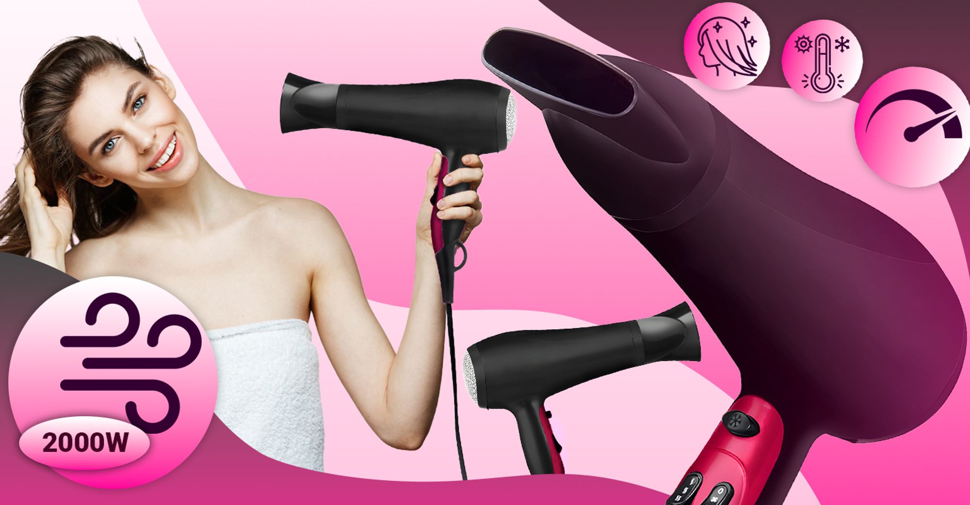 Haartrockner Ionen Fön mit Stylingdüsen und Diffusorr Föhn für Familie Windgeschwindigkeiten Haarstyling Temperaturstufen Kaltluft 2 Modus 2200W Retoo