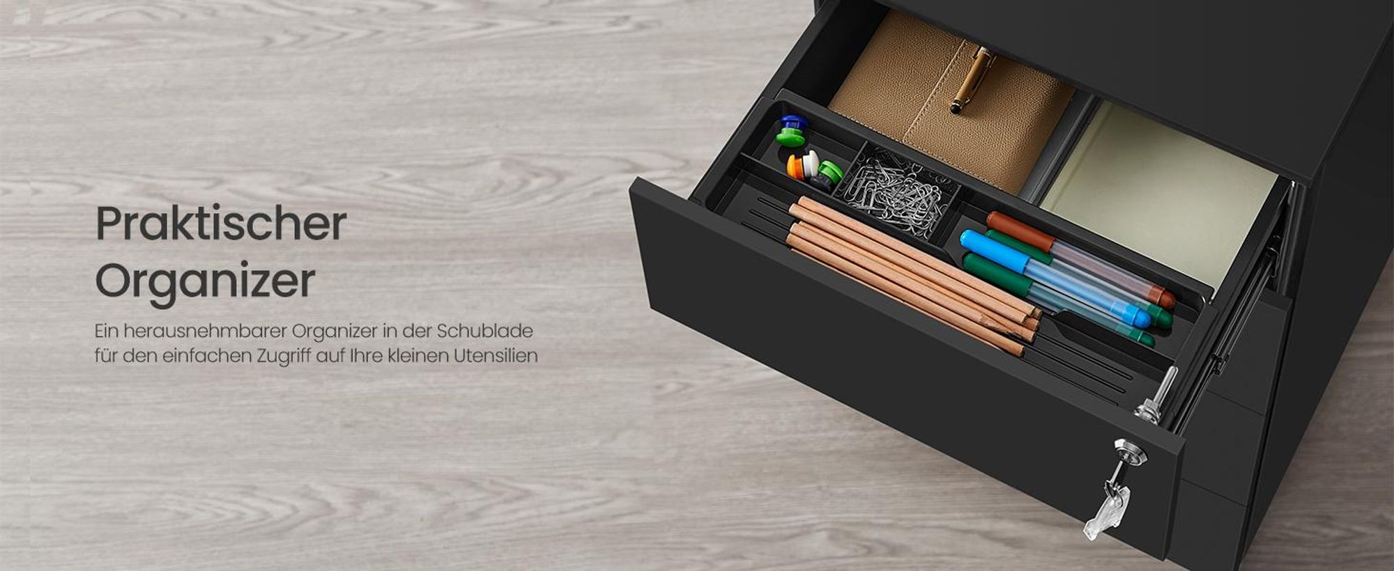 SONGMICS Rollcontainer, Rollcontainer Aktenschrank Büroutensilien