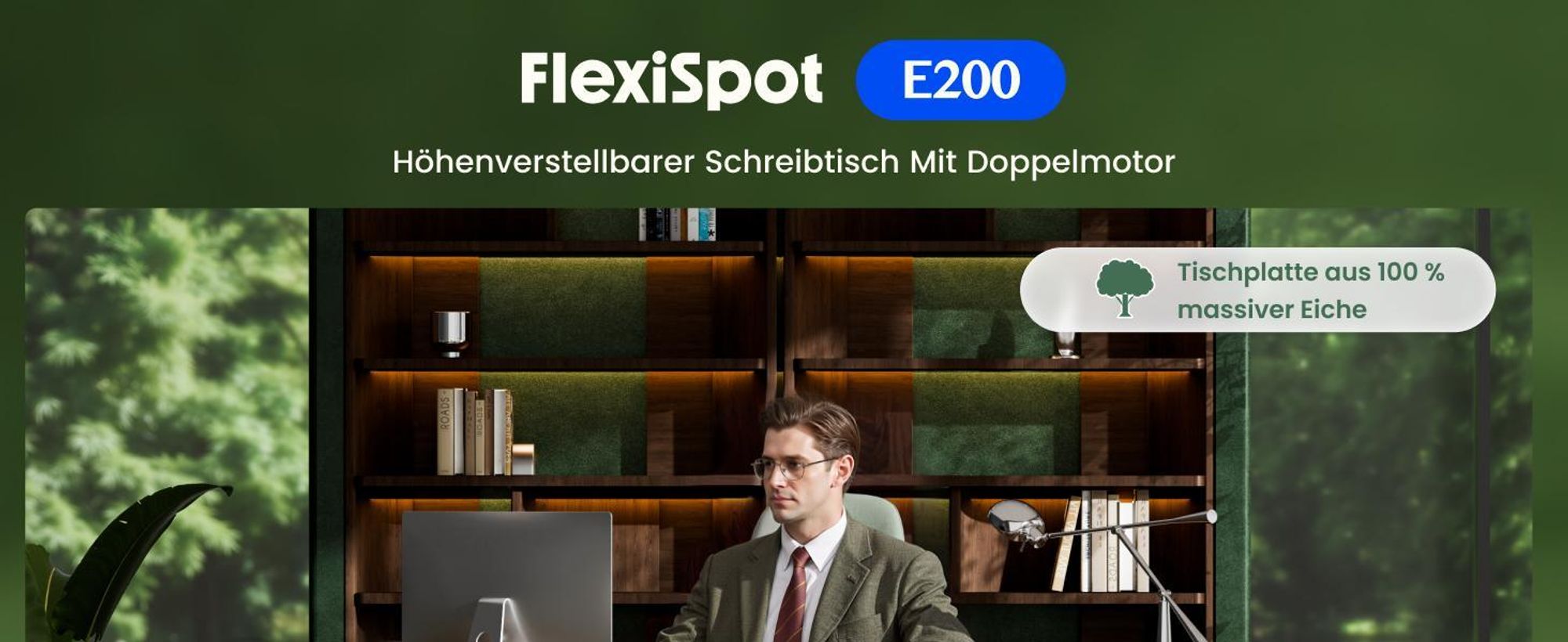 FLEXISPOT E200 Höhenverstellbarer Schreibtisch 180x80cm, 27MM EICHE MASSIVHOLZ Finger-Joint Tischplatte, 200KG Tragkraft, 2 Motoren, USB-Anschluss