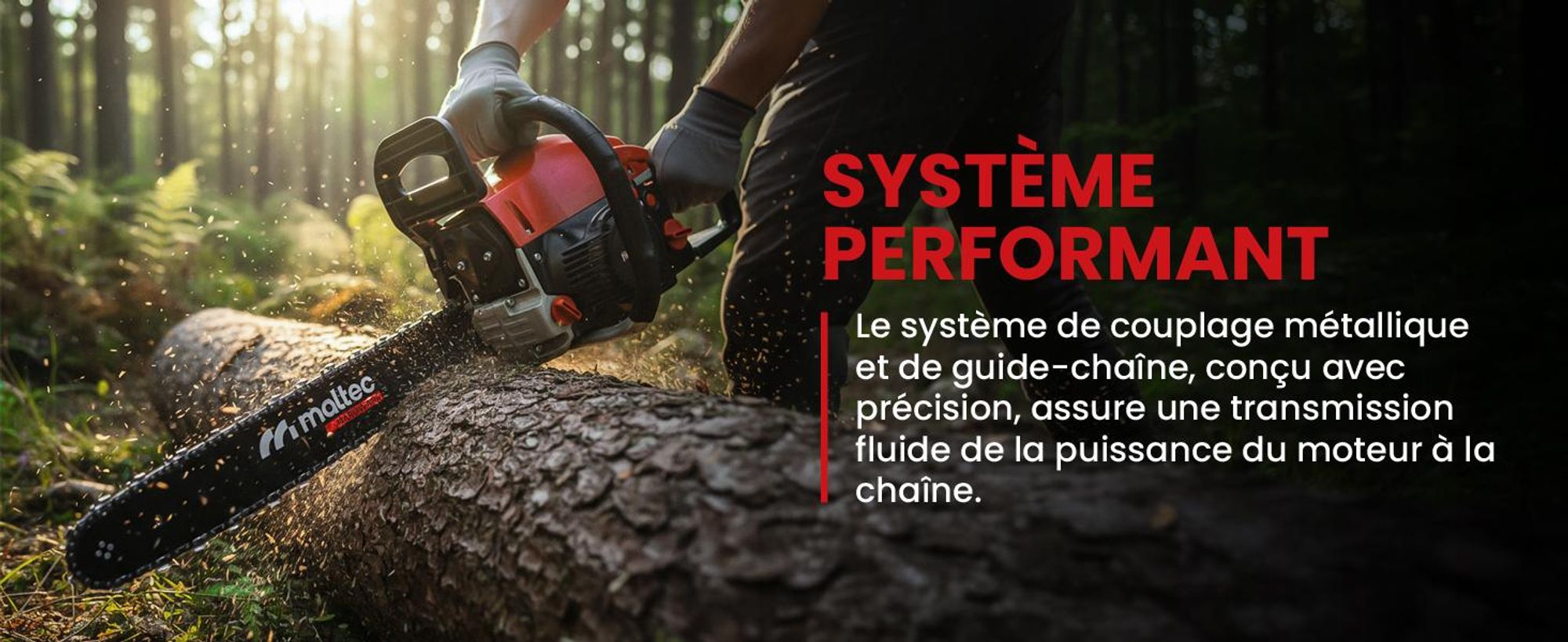 Tronçonneuse à essence Maltec Mastercut5700W®|5,7Ps|58Cc|2Xchaînes+2Xguides+huile