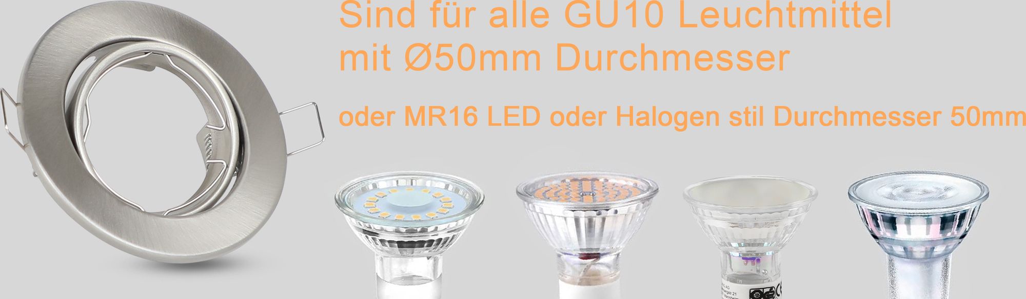 ZMH 12er set Einbaustrahler GU10 Fassungen Lochdurchmesser 50mm mit Sockel in Edelstahl Einbauleuchte Rahmen Einbauspots Schwenkbar 30° Spot für LED Leuchtmittel Halogen