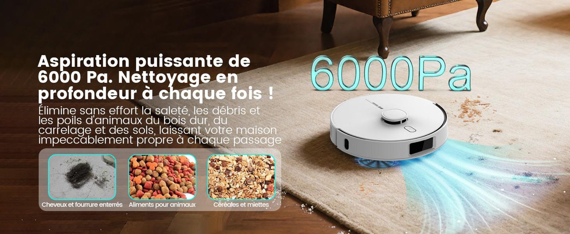 Robot aspirateur AIRROBO L60+ avec fonction de lavage, vidage automatique du bac à poussière, navigation LiDAR, 12 000 Pa, adapté aux tapis et aux poils d'animaux