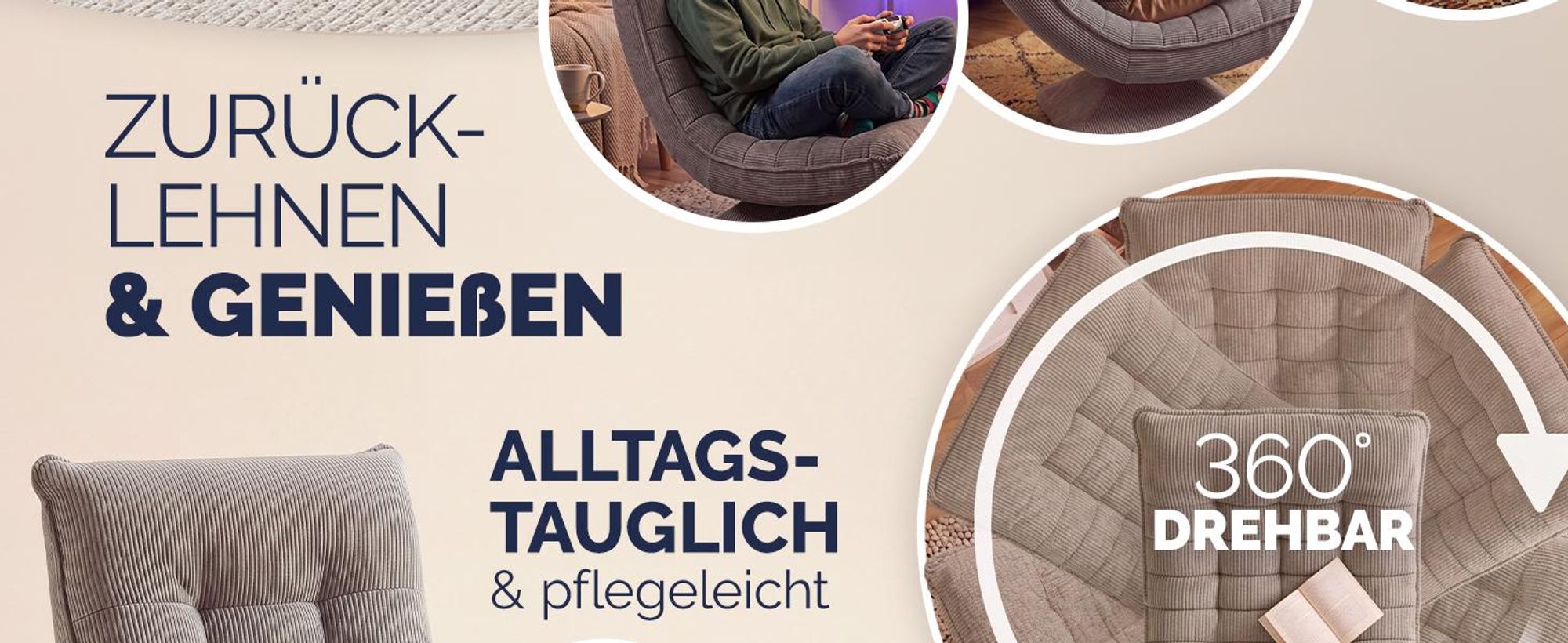 CASARIA Relaxsessel mit Verstellbarer Rückenlehne Cord Grau
