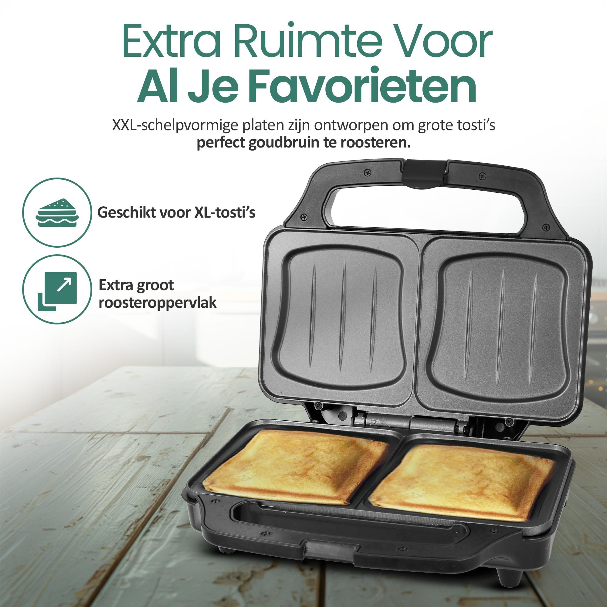 Emerio XXL Tosti-ijzer ST-109562.17 – Voor 2 Tosti’s – 900 W – RVS – Anti-slip – Zwart