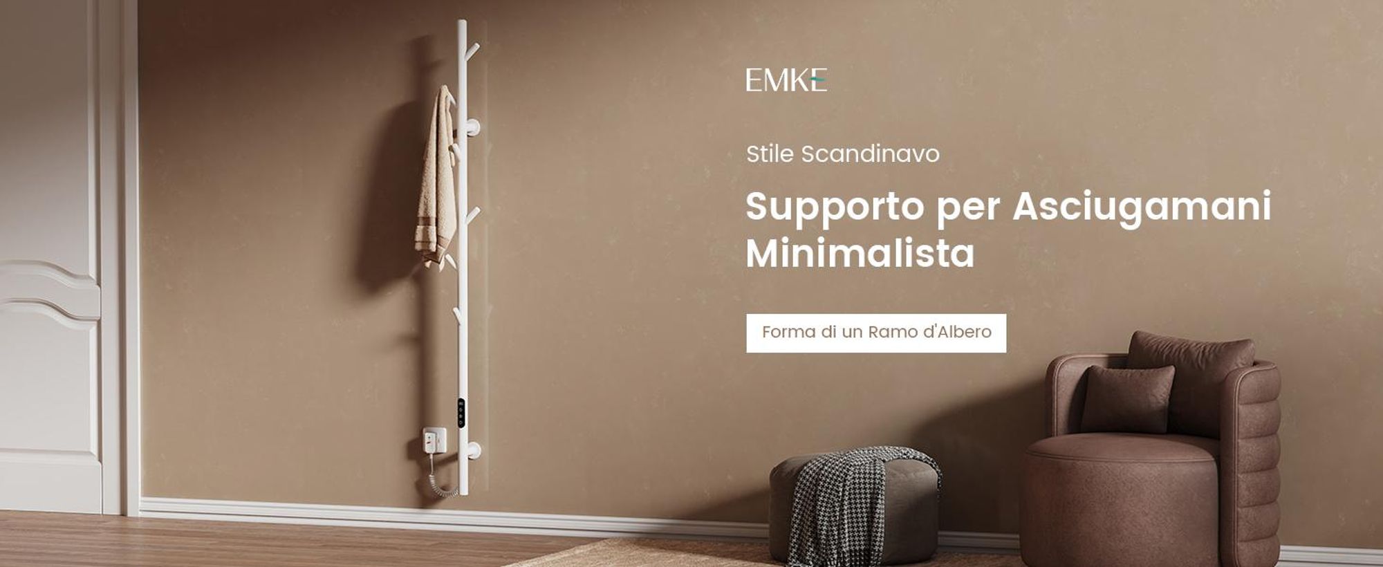 EMKE Scaldasalviette Elettrico 100 W Bianco, Design ad Albero 150 cm, Display LCD, Termostato Intelligente WiFi App, Timer, Termoarredo di Design