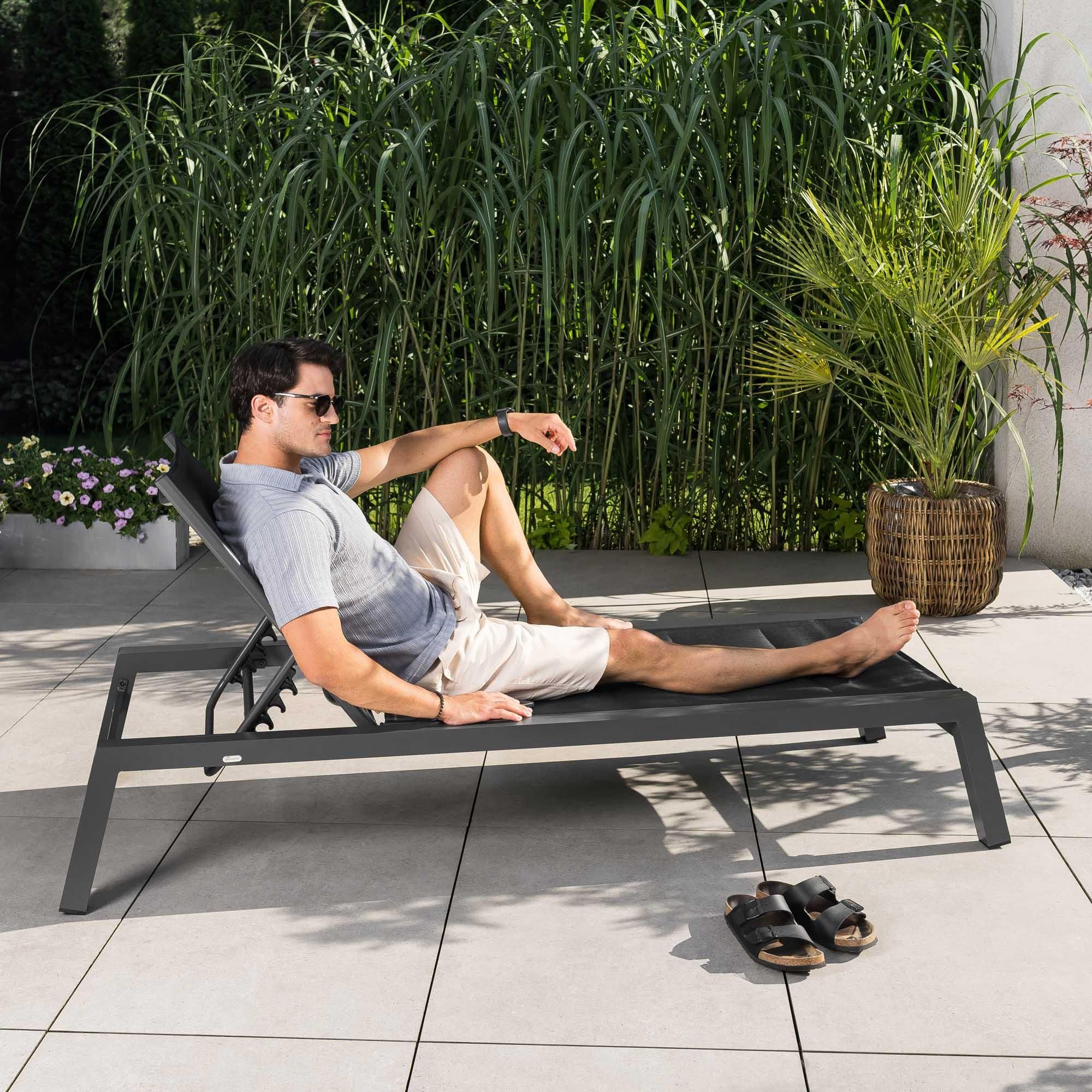 di volio Sonnenliege ERICE - Anthrazit, Gartenliege wetterfest aus Aluminium, 4-stufig verstellbar, Liegestuhl mit Textilene-Bezug, stabil & leicht