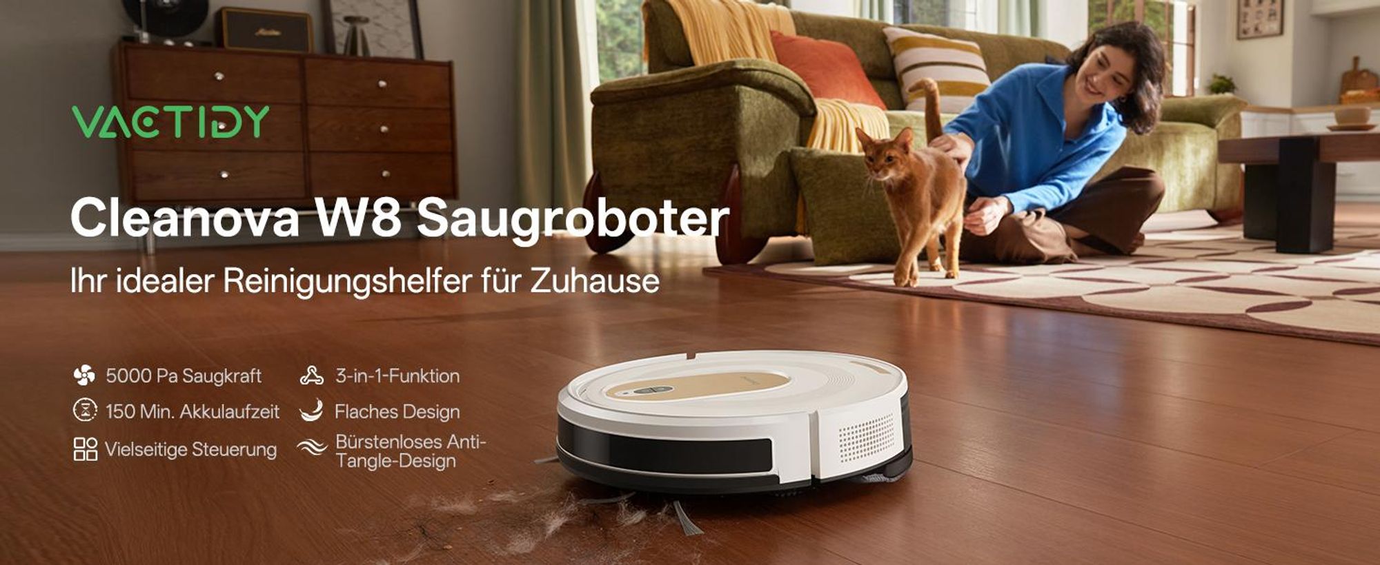 Nass-Trocken-Saugroboter Vactidy W8 Saugroboter mit wischfunktion,3-in-1,Smarte Gyro-Navigation