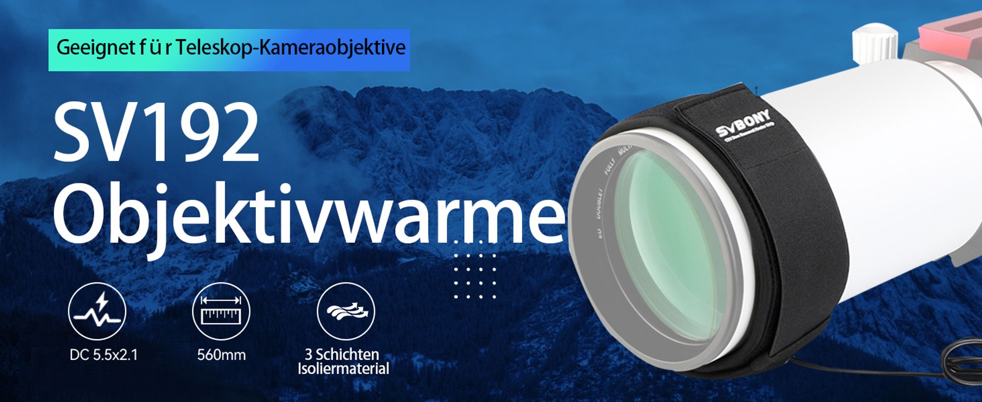 Svbony SV192 Objektiv Wärmer Heizband, Objektivheizungswärmer Tau, 560mm 12V Temperaturregler Universeller Tauheizstreifen für Teleskopkamera