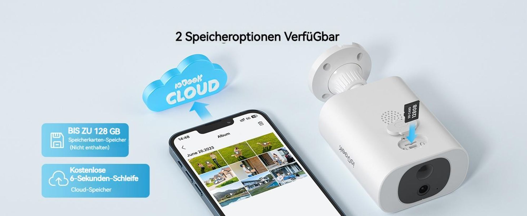 ieGeek 5MP Solar Überwachungskamera, Aussen Akku IP Kamera mit Solarpanel, 2-Wege-Audio, Nachtsicht, 2 stk