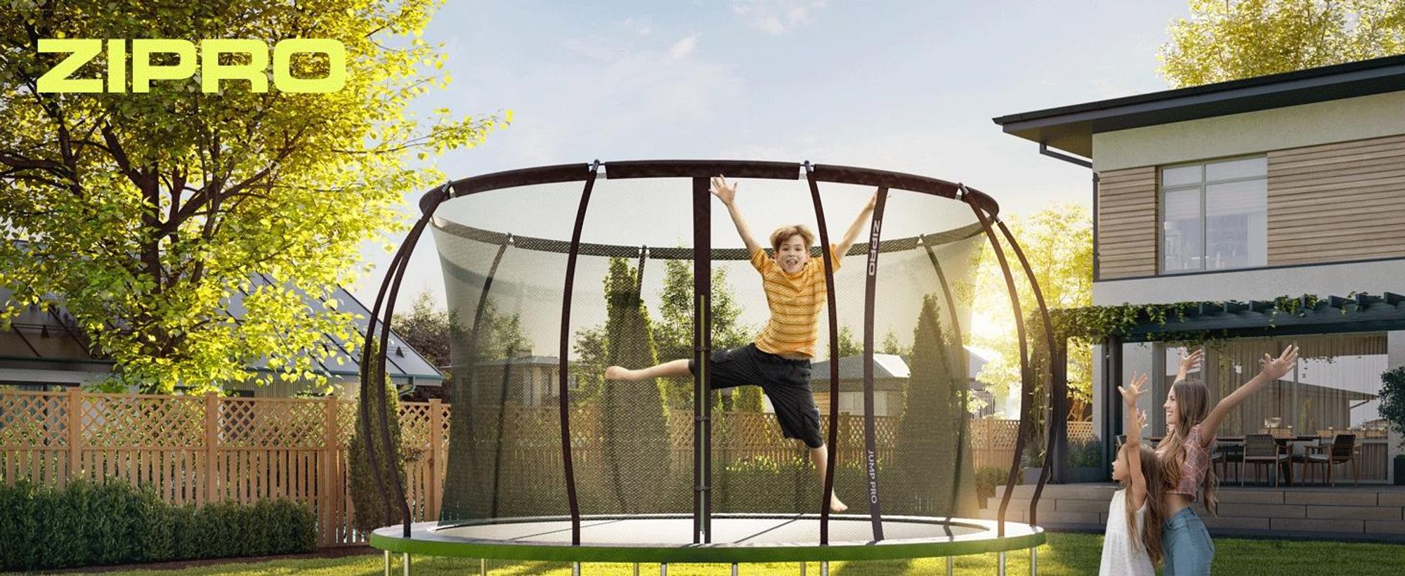 ZIPRO Trampolin Jump Pro Premium | 14FT Ø 435 cm | Gartentrampolin Kindertrampolin Komplett-Set inkl. Netz, Leiter & Randabdeckung, Outdoor, Grün