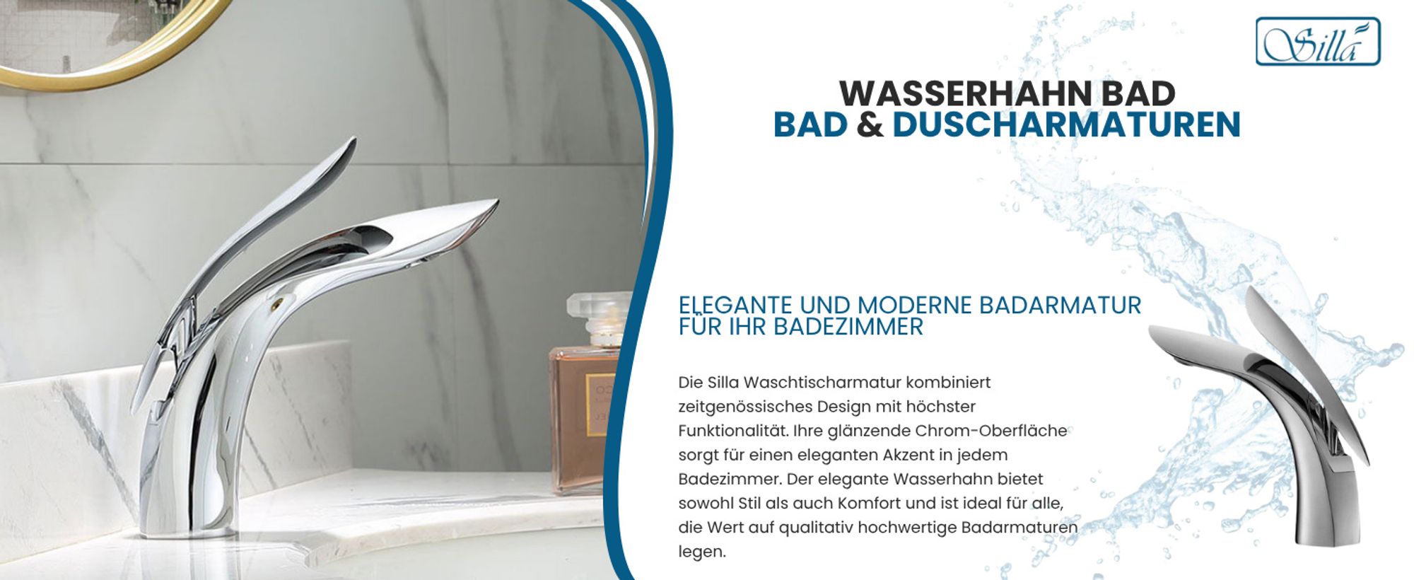 Silla, Chrom, Wasserhahn Bad, Wasserhahn, Badarmatur, Waschtischarmatur