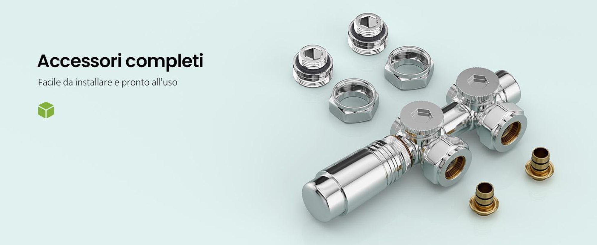 S'AFIELINA Set di raccordi per radiatori Set multiblocco per radiatori 15mm/16mm, cromo, ottone, filettatura G 1/2", per montaggio ad angolo e forma diritta