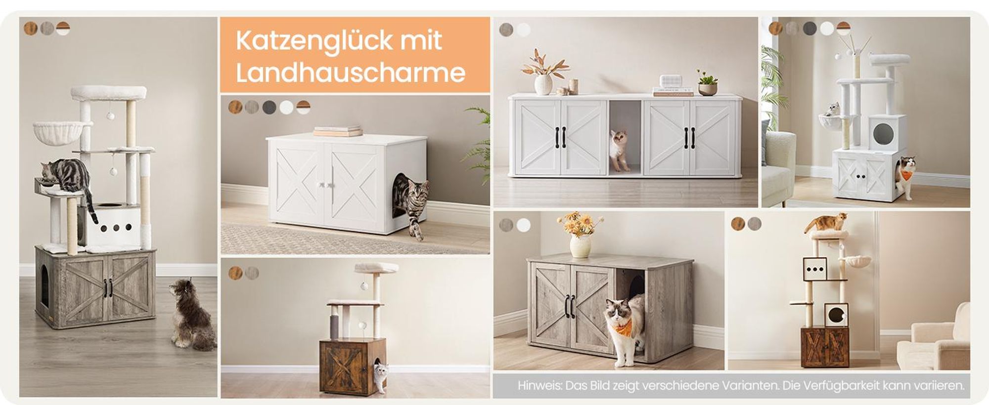 FEANDREA Kratzbaum mit Liegemulde, Katzenbaum 170 cm hoch, Katzenhöhle, Katzenklo-Schrank, braun-weiß