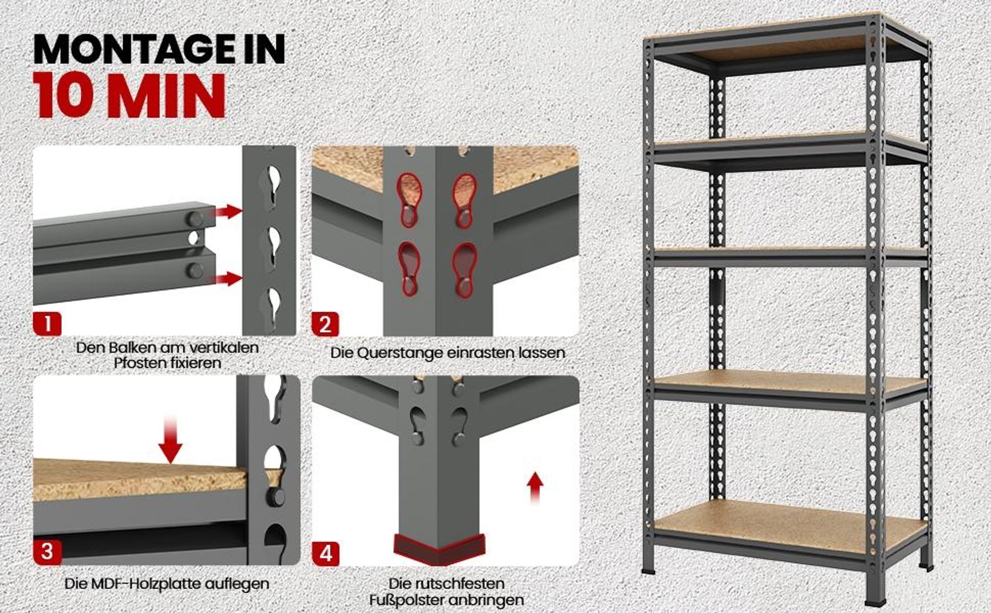Yaheetech Lagerregal aus Metall 150x70x30cm, max. 750 kg, 5 MDF-Böden Schwerlastregal, Dunkelgrau
