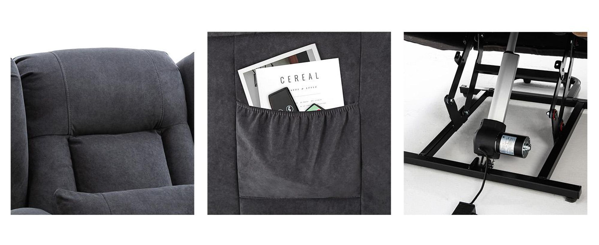 COMHOMA Relaxsessel Aufstehhilfe Massagesessel Fernsehsessel Liege mit Massage Ergonomischer Sessel Stoffoberfläche grau Neu ungeöffnete Verpackung