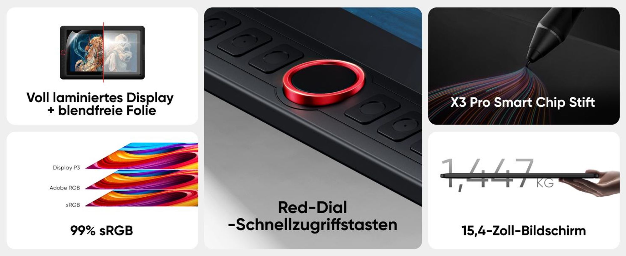 XPPen Artist 15.6 Pro V2, Kabelgebunden, 5080 lpi, 340,99 x 191,81 mm, USB, 1 cm, Stift, Berührung
