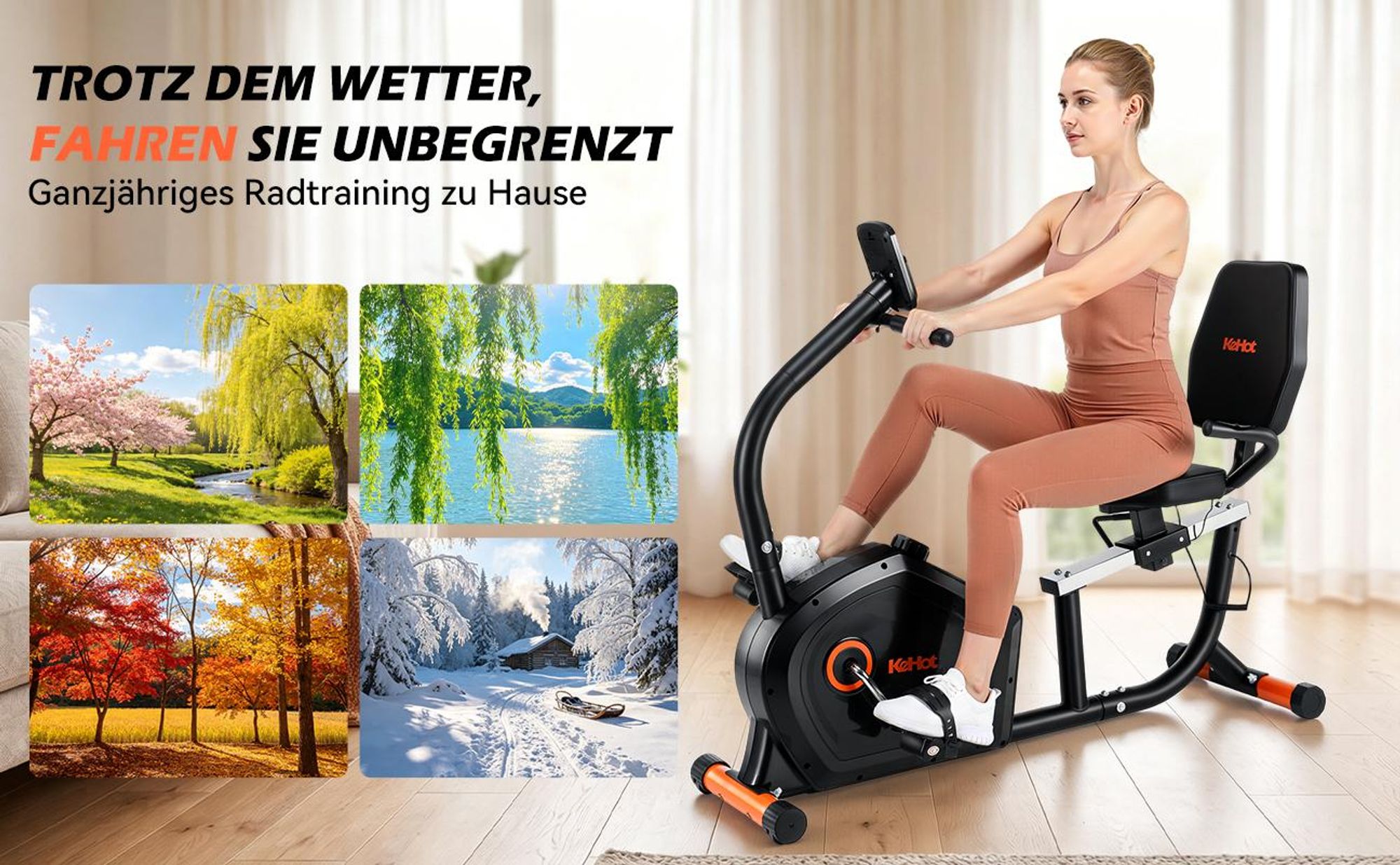 Liegeergometer Heimtrainer bis 200 kg, Magnetisches Liegefahrrad mit Kinomap & Zwift App, LCD-Display, Herzfrequenzmessung, verstellbarer Sitz