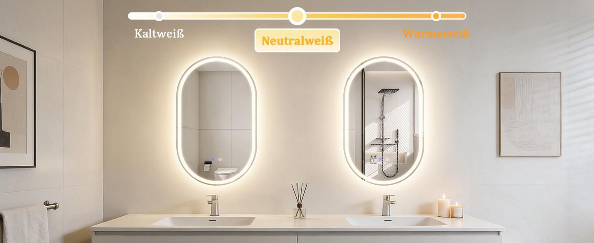 ZMH Spiegellampe LED Badspiegel lampe 50x80cm Spiegellampe Badezimmer Touch Schalter 3000K-6500K Badezimmerspiegel Lichtspiegel Dimmbar Oval