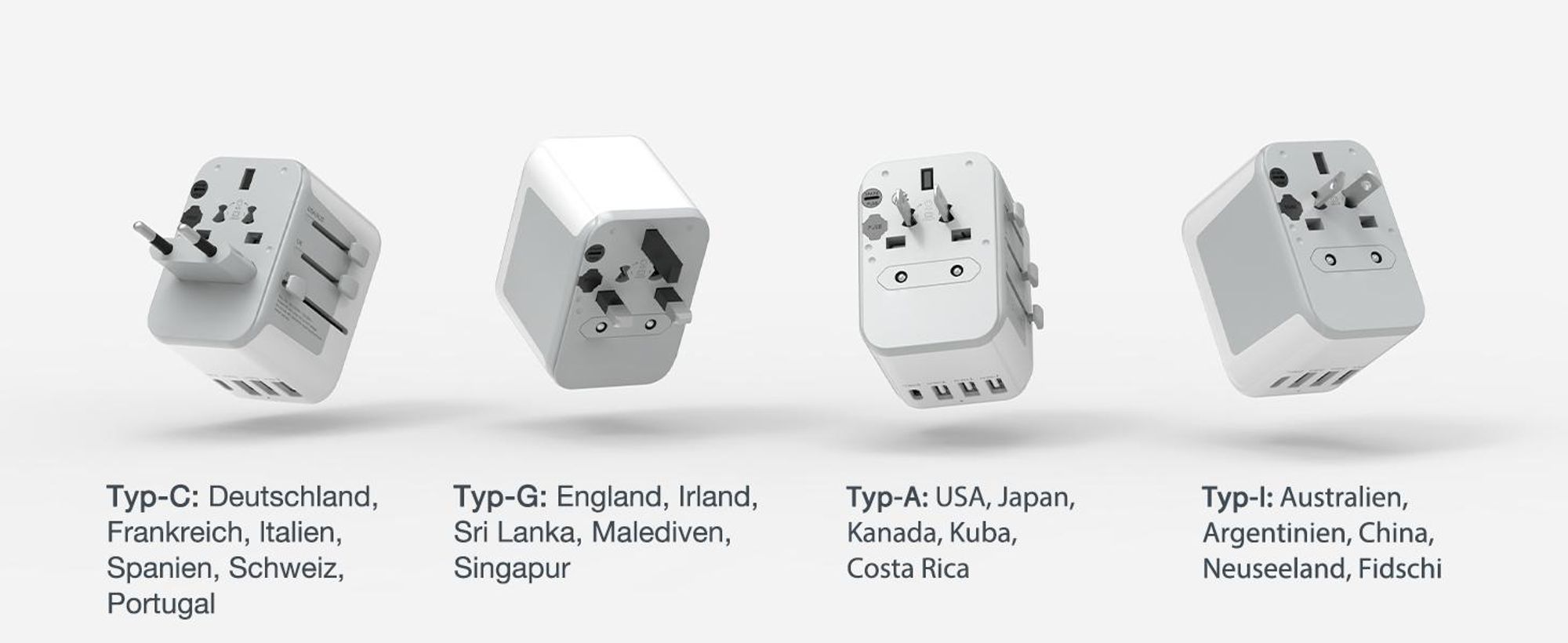 TESSAN Reiseadapter Weltweit Universal Reisestecker mit 3 USB A und 1 USB C Internationaler Steckdosenadapter