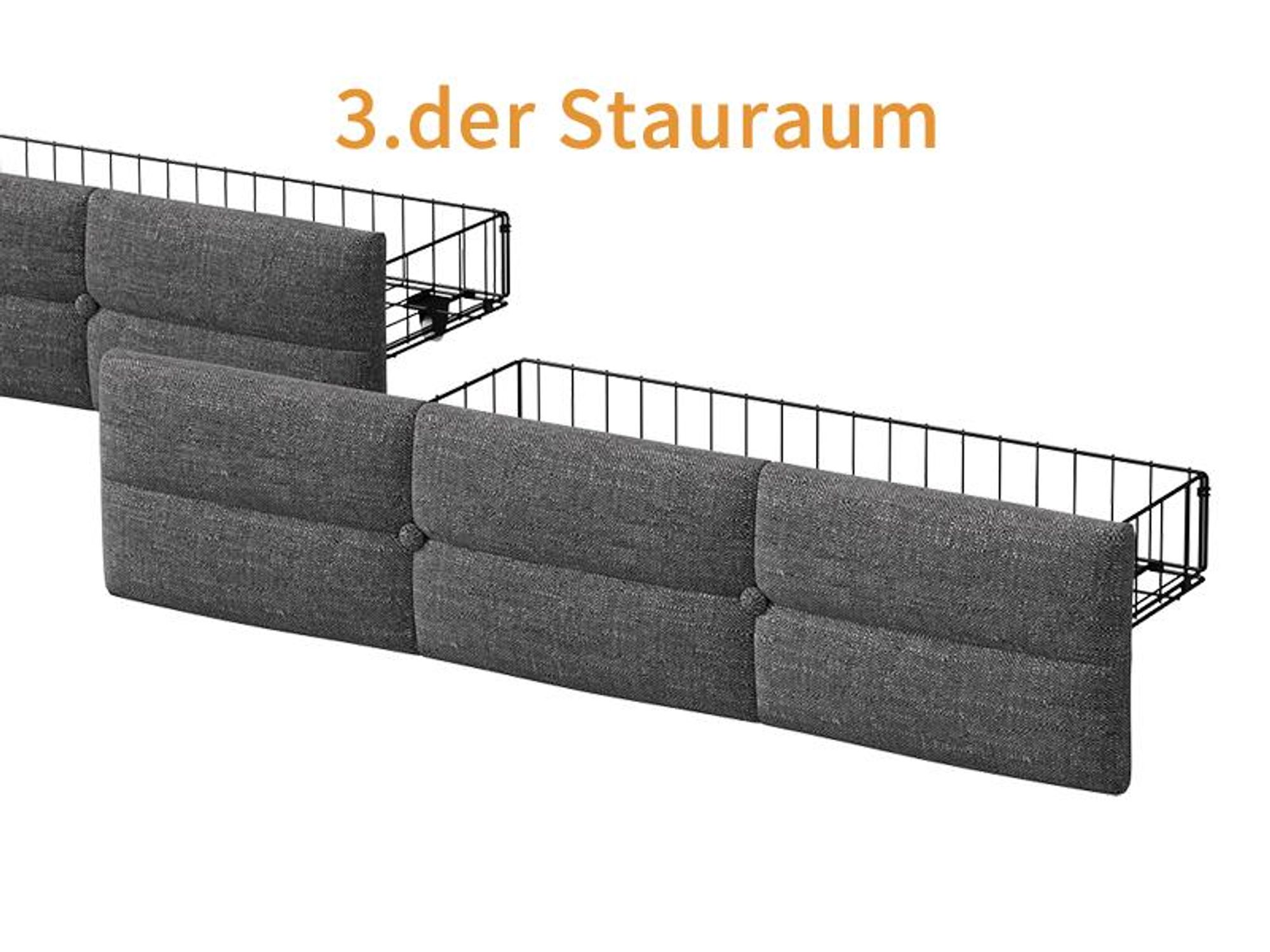 INONEFT Polsterbett Einzelbett 90×200cm,Tagesbett mit LED und USB/C,L-förmiges Holz-Plattformbett mit 2 Schubladen und Lattenrost,Leinen, Grau