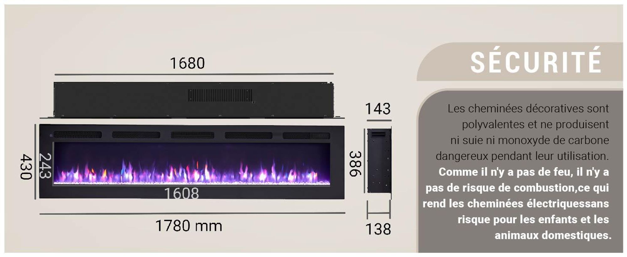 Cheminée électrique BALDERIA Leif 70 - 2 en 1 - noir