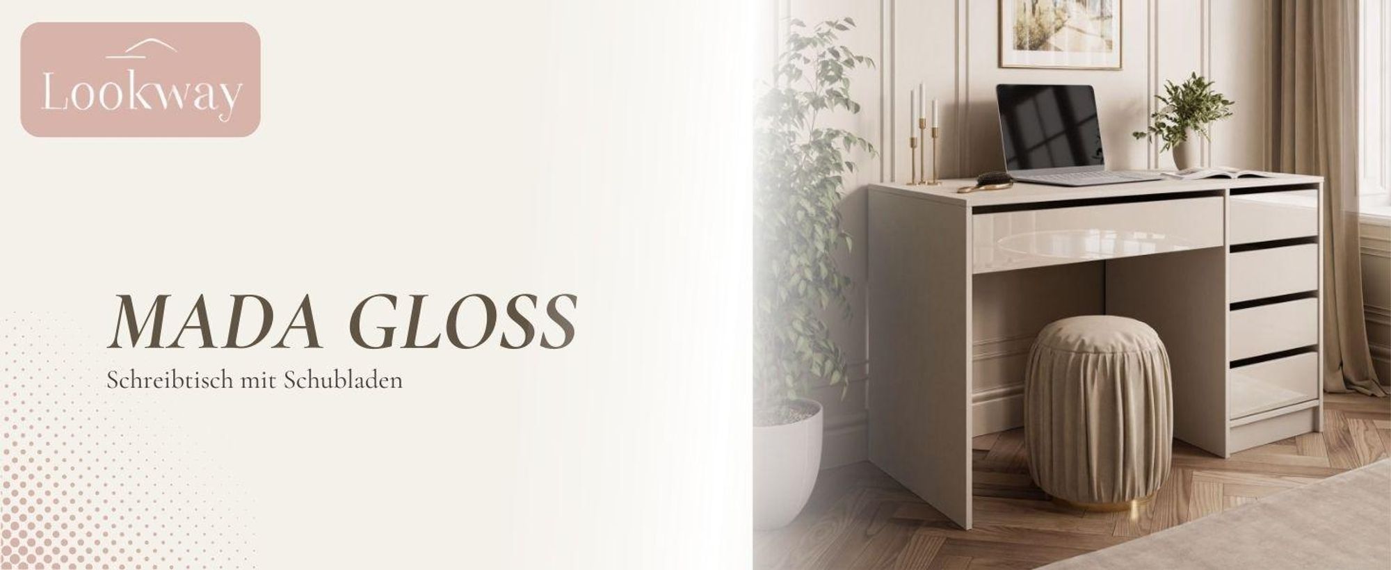 Schreibtisch MADA GLOSS Kaschmir Hochglanz mit Schubladen