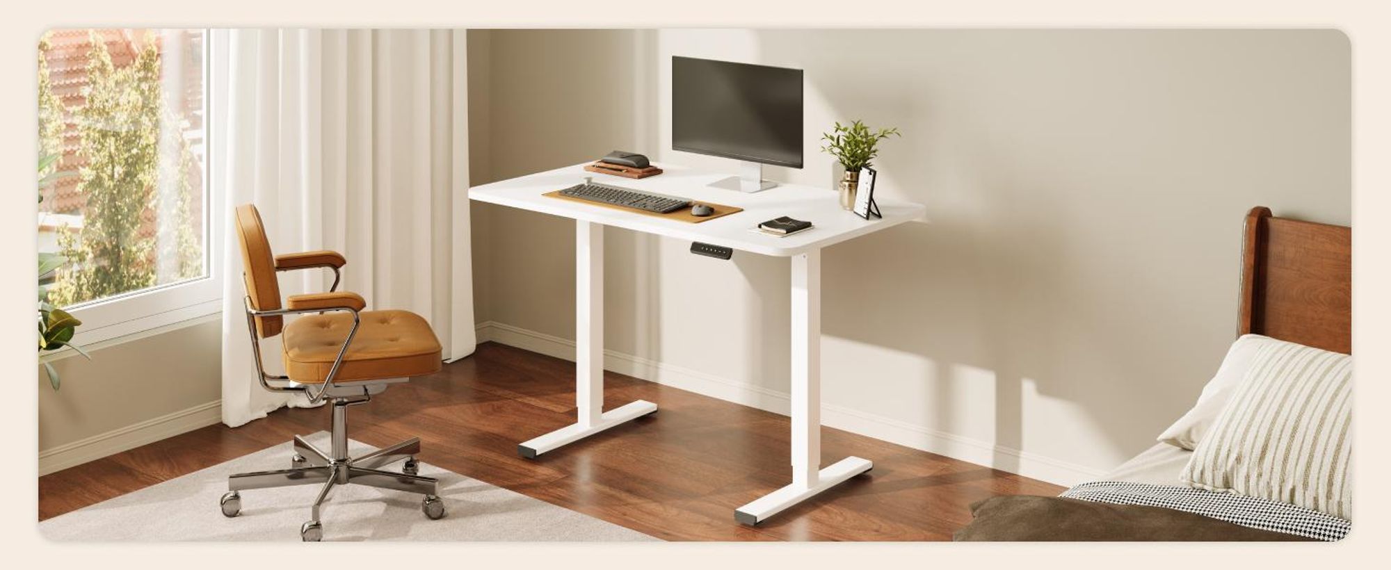 SANODESK QS1 Höhenverstellbarer Schreibtisch Elektrisch EINTEILIGE TISCHPLATTE, 4 Speicherplätzen, Haken & Kabelmanagement, 120x60cm (Weiß)