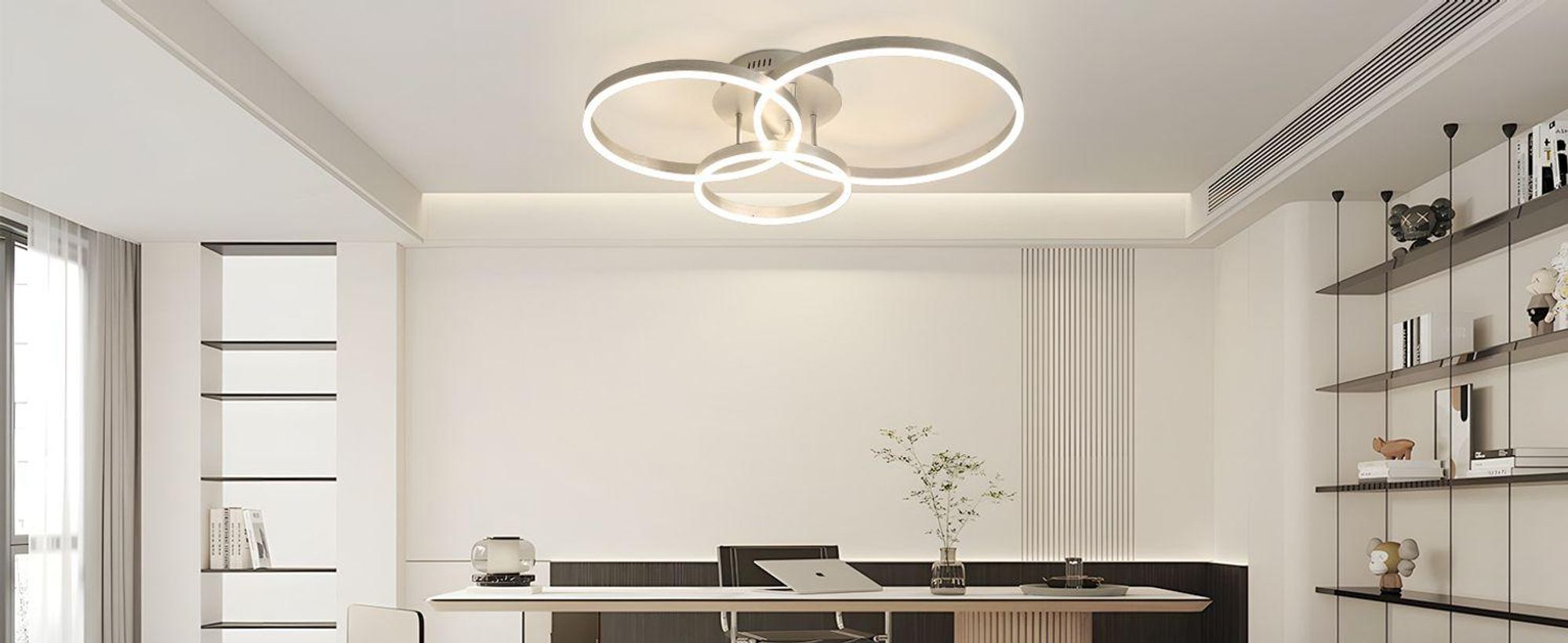 ZMH lampa sufitowa LED salon 82CM nowoczesna ściemnialna srebrna z pilotem 3 pierścienie metalowe oświetlenie sypialnia kuchnia