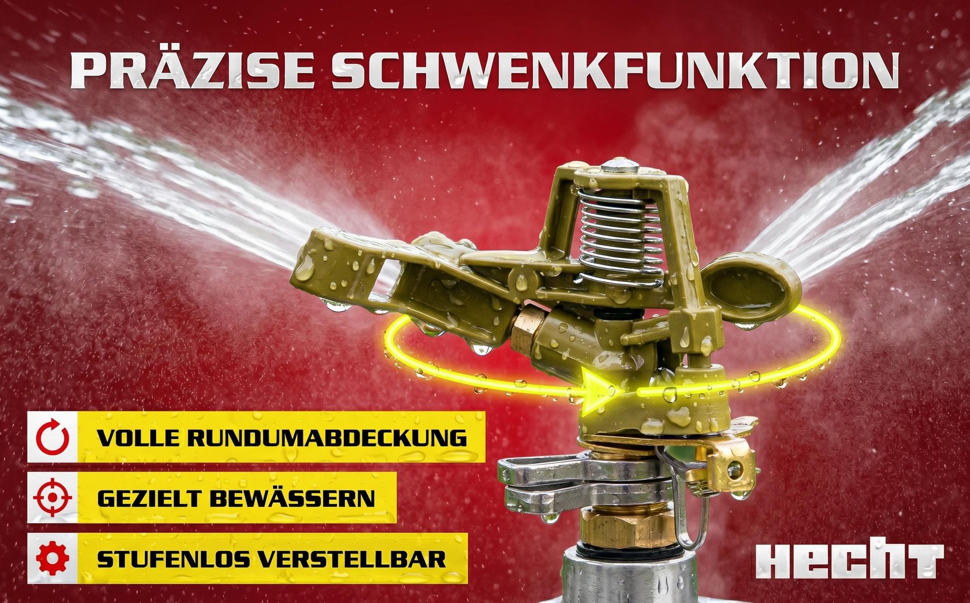 HECHT 06043 Rasensprenger Rasensprinkler | bis 450 m² | 0-360° schwenkbar |  Rostfrei