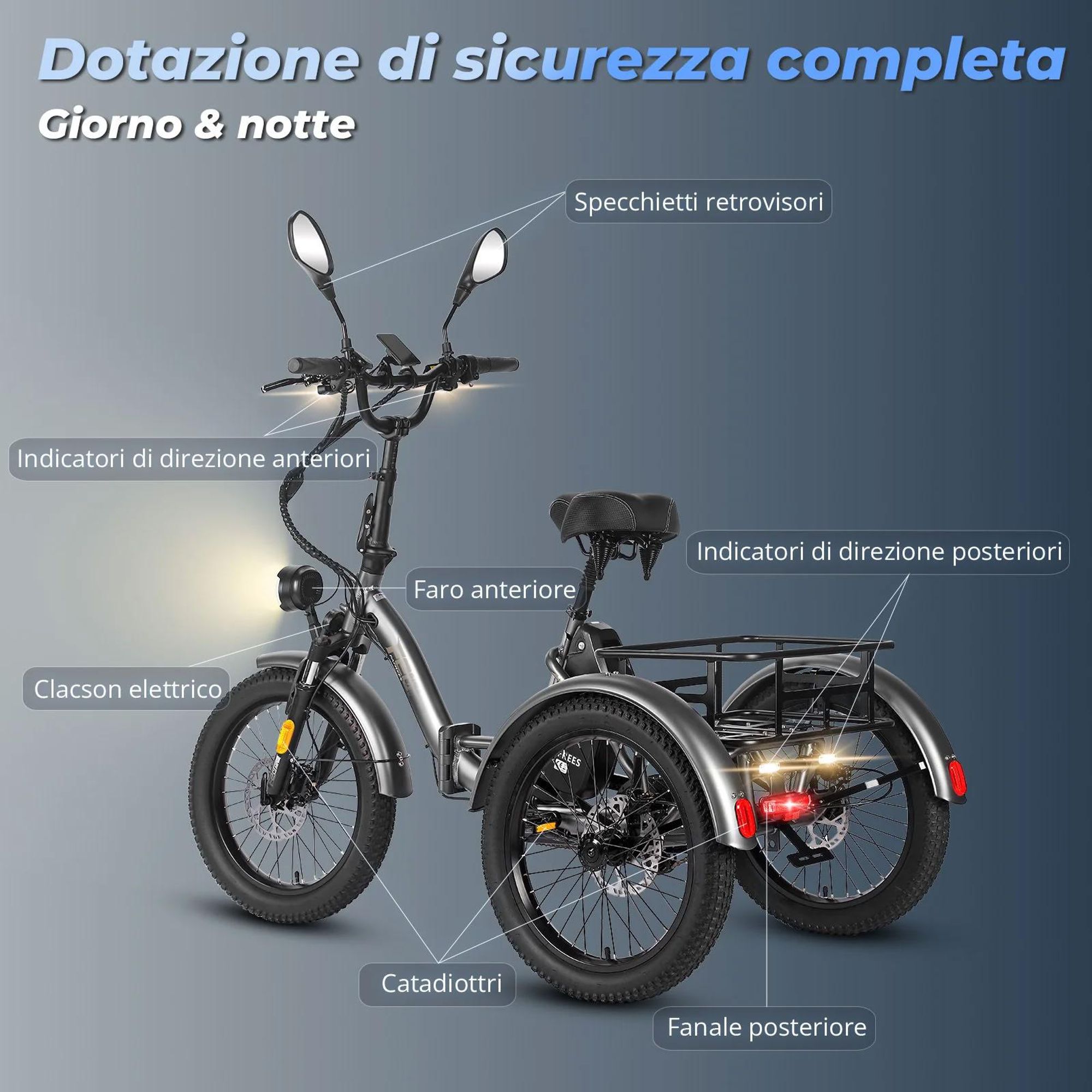 FAFREES F20 Mate Triciclo Elettrico - Batteria 48V21AH Freni a Disco Idraulici 20 Pollici Pneumatici - Grigio blu