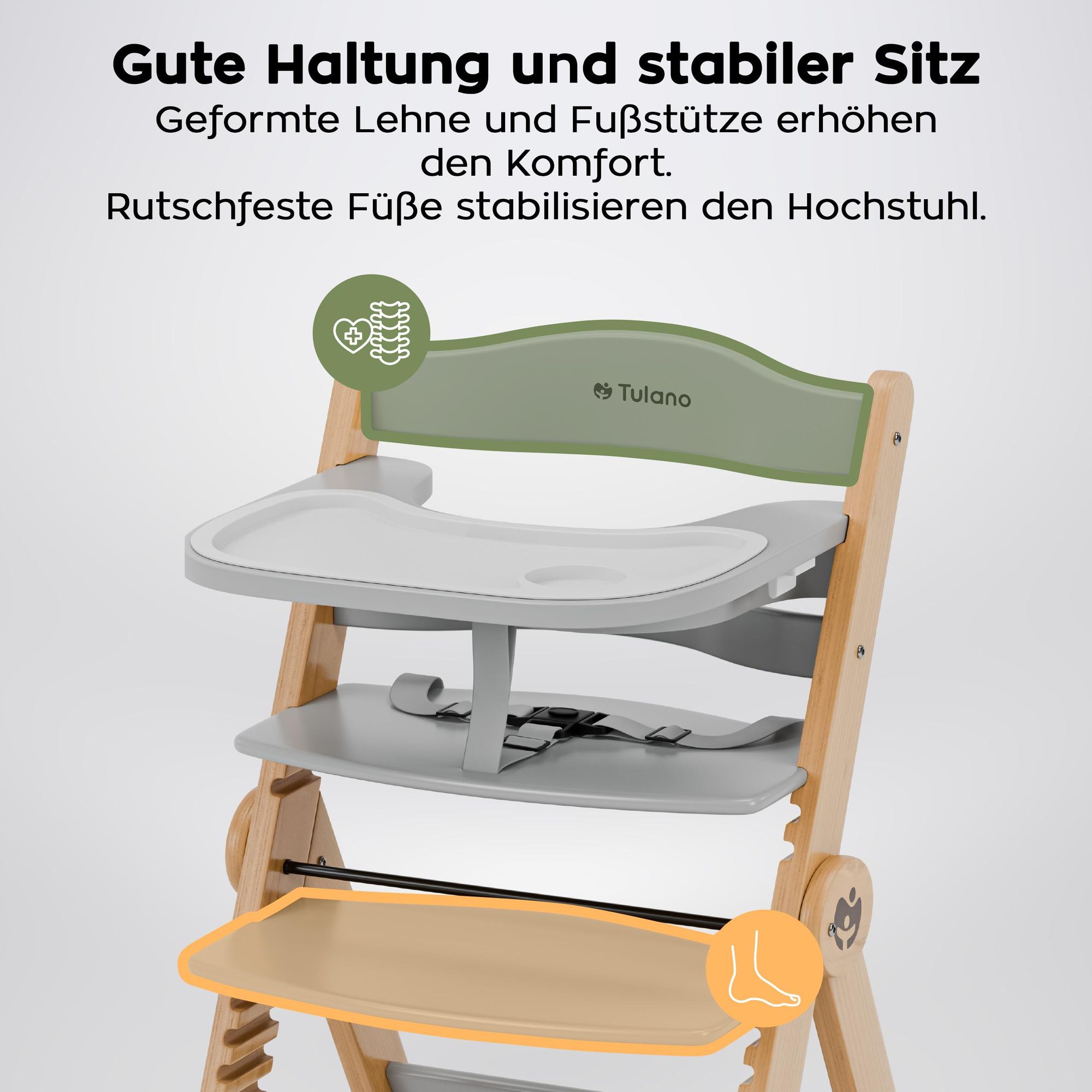 Hochstuhl 4in1 höhenverstellbarer Holzhochstuhl für kinder 9 Einstellungsstufen von 6 Monaten bis 12 Jahren bis zu 40 kg Ergonomische Rückenlehne