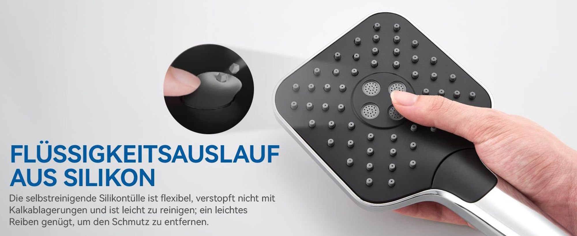 Auralum Handbrause Set mit 1,5m Schlauch, 3 Funktionen, Chrom & Schwarz, ABS, Silikondüsen, Duschkopf