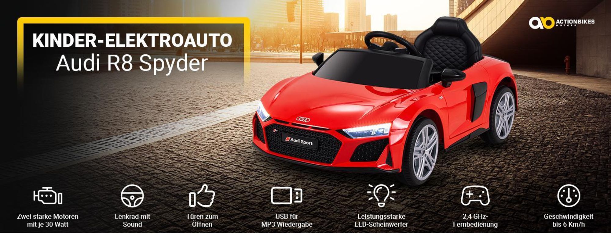 Actionbikes Motors Audi R8 4S Spyder | Kinder Elektro Auto mit Fernbedienung - LED - USB - MP3 - Hupe - 2 x 12 V 30 Watt Motor - ab 3 Jahre (Rot)