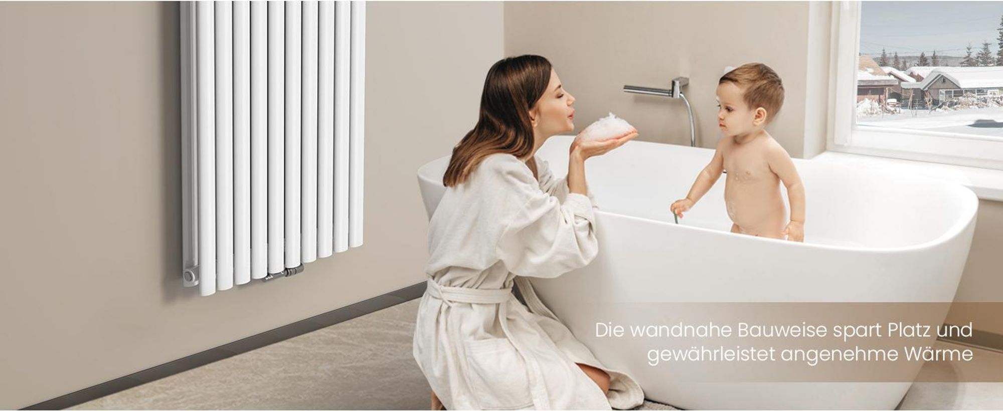 EMKE Design-Heizkörper 1800 x 600 mm Heizkörper Vertikal Weiß Ovalheizkörper Mittelanschluss Doppellagig Heizung, 2175W ohne Heizstab