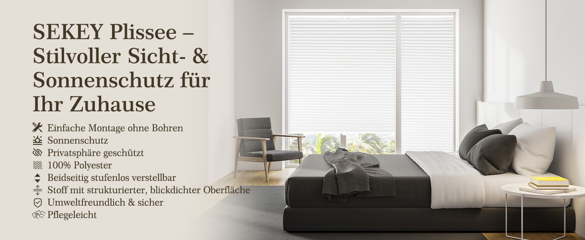 Plissee Klemmfix ohne Bohren 90x130cm Beige Sonnenschutzrollo Verspannt Blickdicht Lichtschutz Faltrollo Jalousie Rollos für Fenster und Tür