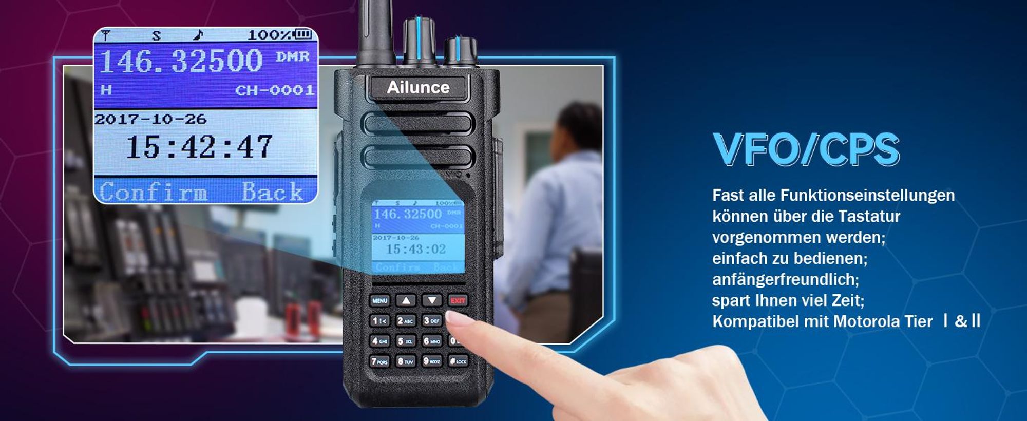 Retevis Ailunce HD1 Digitales Funkgerät, DMR Amateurfunk, GPS, Dual Band, 3200mAh, Type C, IP67 Wasserdicht, 16 Tasten DTMF