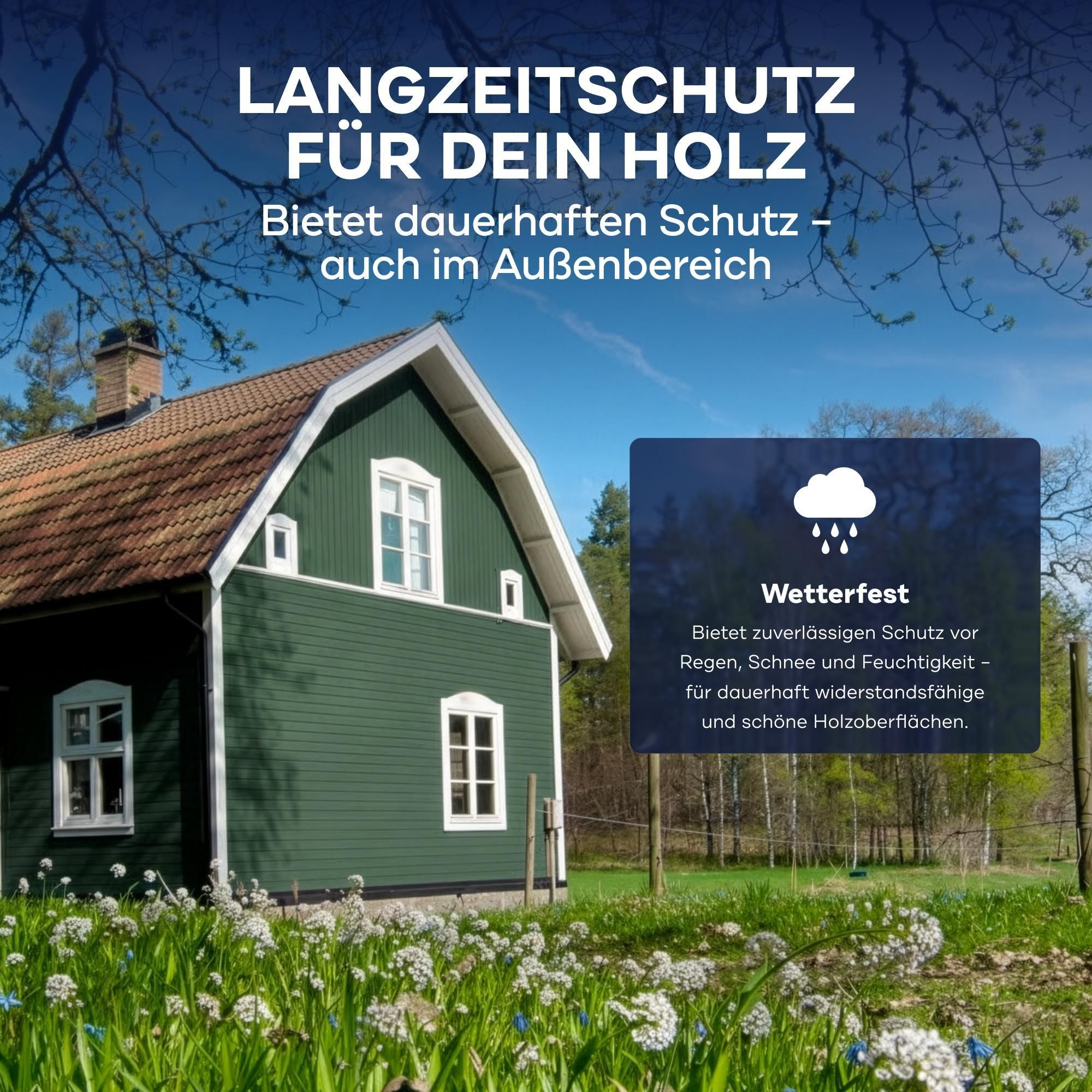 Plid Holzfarbe Moosgrün 2,5l + Pinselset 3-tlg. / Innen & Außen - Wetterschutzfarbe Holzfarbe Außen - Dauerhafte Holzschutzfarbe - Holzlack